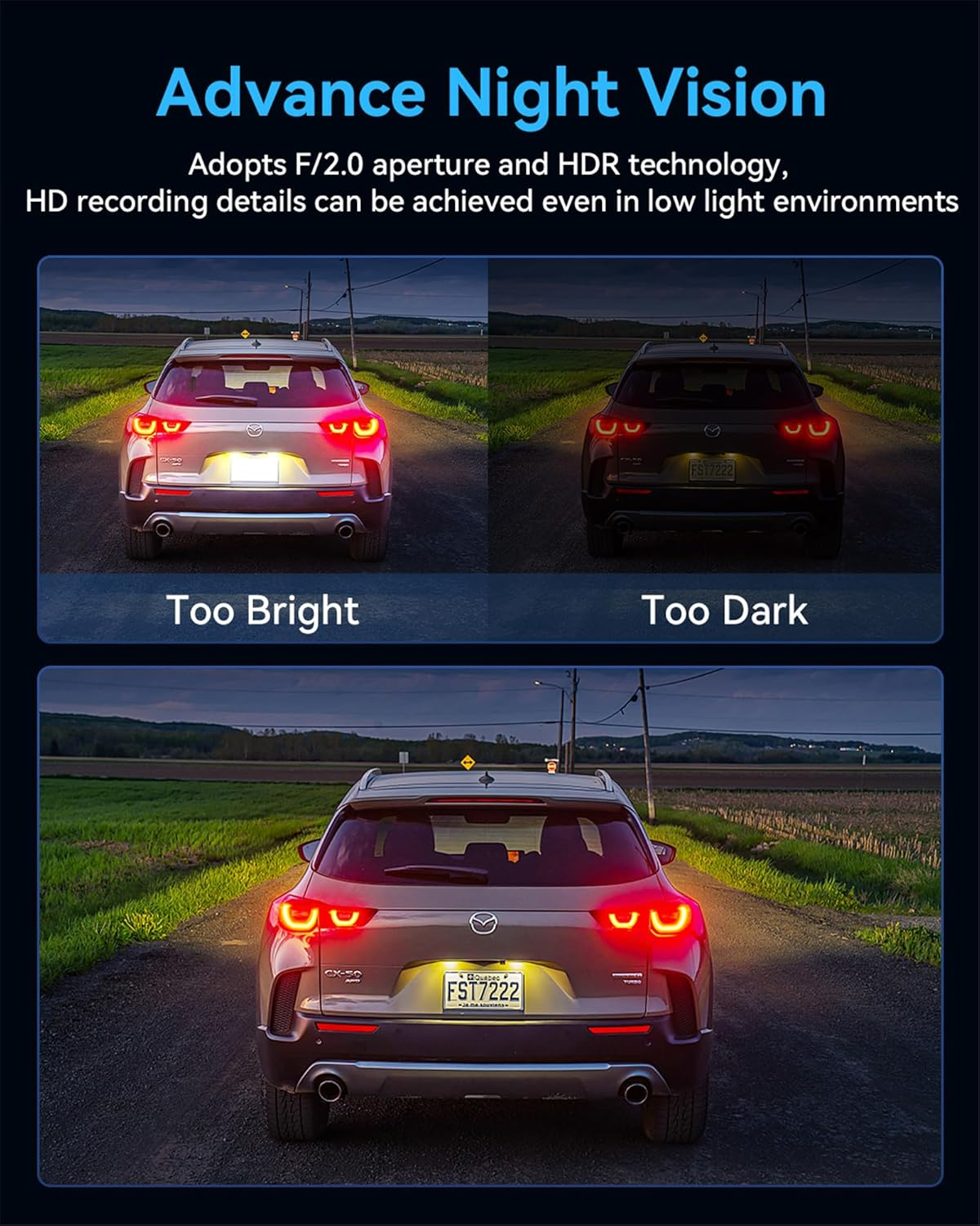 4K Dash Cam Front Rear Interior 3 Channel - Built-in 32GB, Night Vision, 24Hr Recording