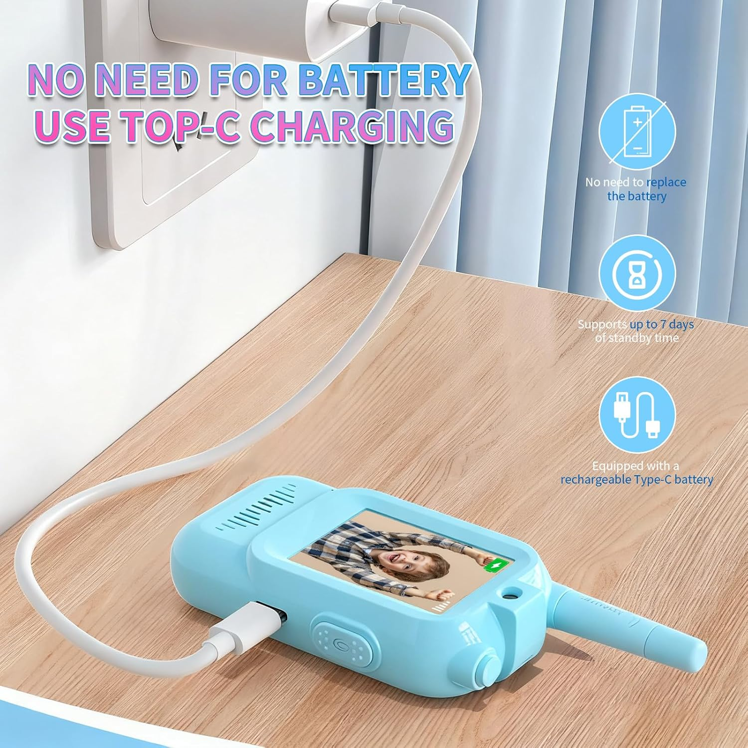 Kids Video Walkie Talkies with Camera - 150M Range, USB-C Charging, Wireless Intercom for Outdoor Play