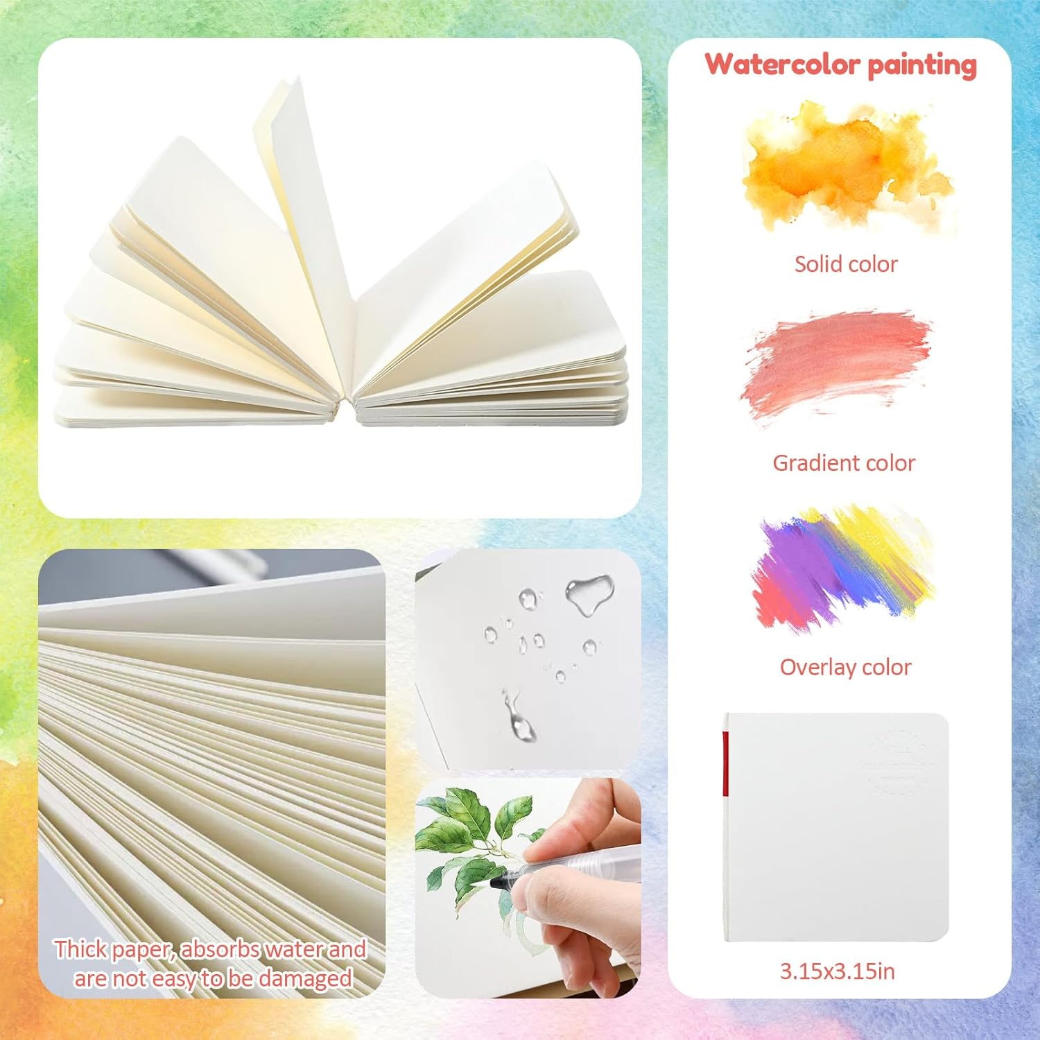 Mini Watercolor Travel Set - 24 Colors, Portable Wooden Palette, Brush & Sketchbook for Artists & Students