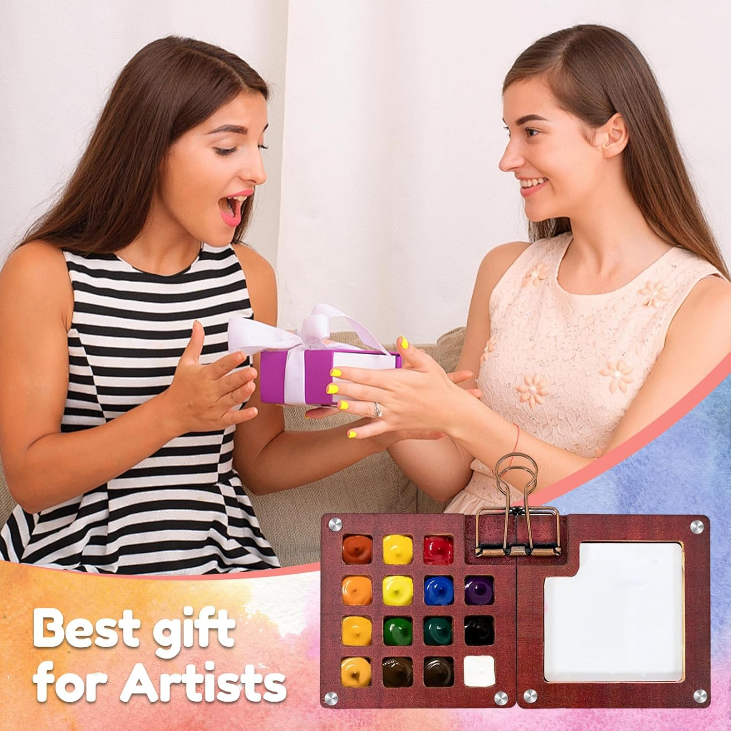 Mini Watercolor Travel Set - 24 Colors, Portable Wooden Palette, Brush & Sketchbook for Artists & Students