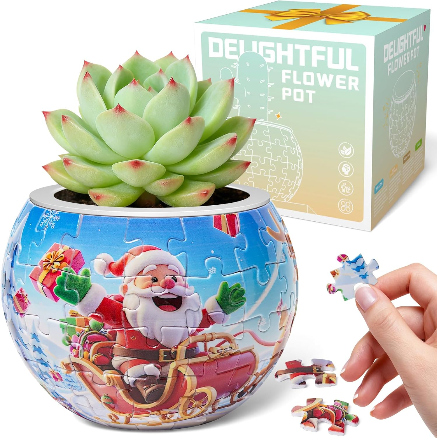 3D Puzzle Flower Pot - Small Cactus Planter for Succulents, Creative Gift for Plant Lovers & Kids