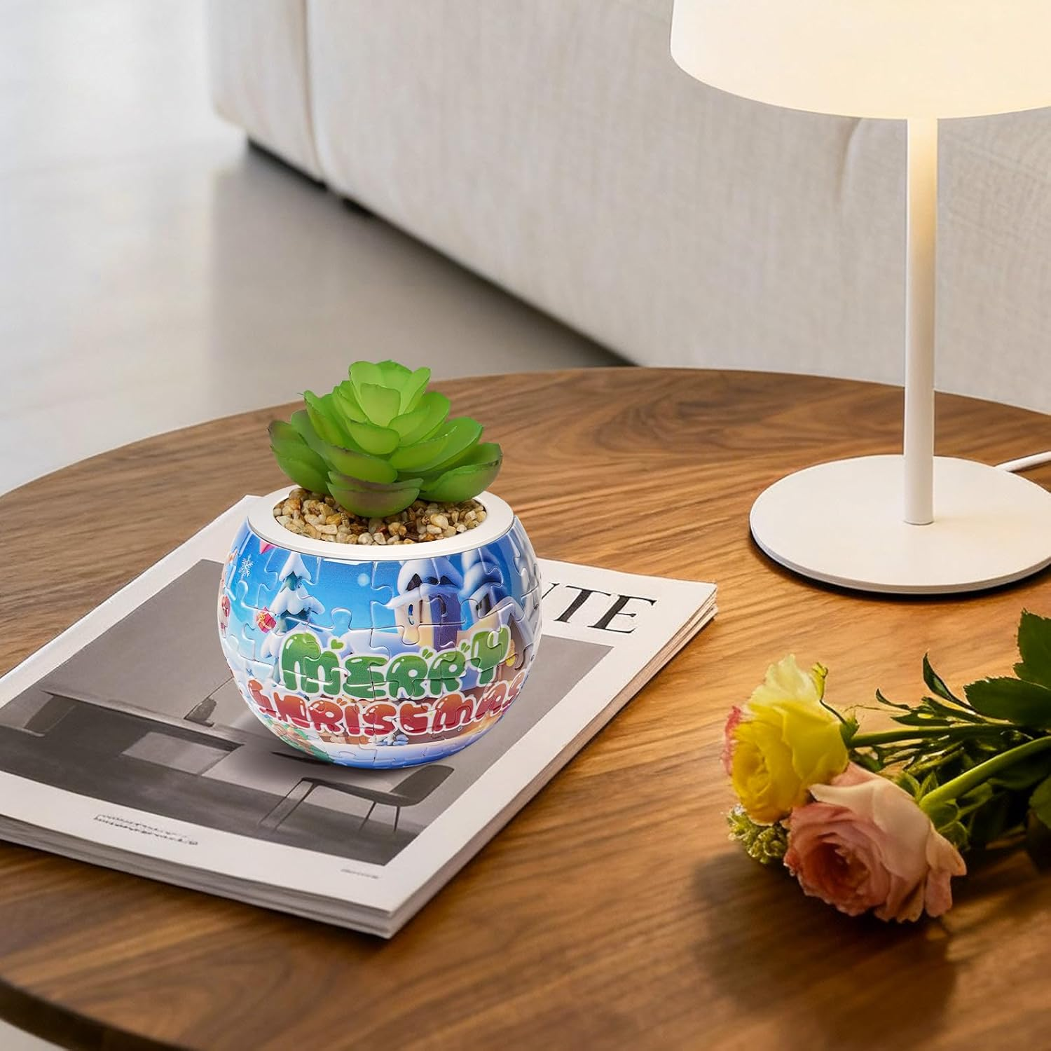 3D Puzzle Flower Pot - Small Cactus Planter for Succulents, Creative Gift for Plant Lovers & Kids