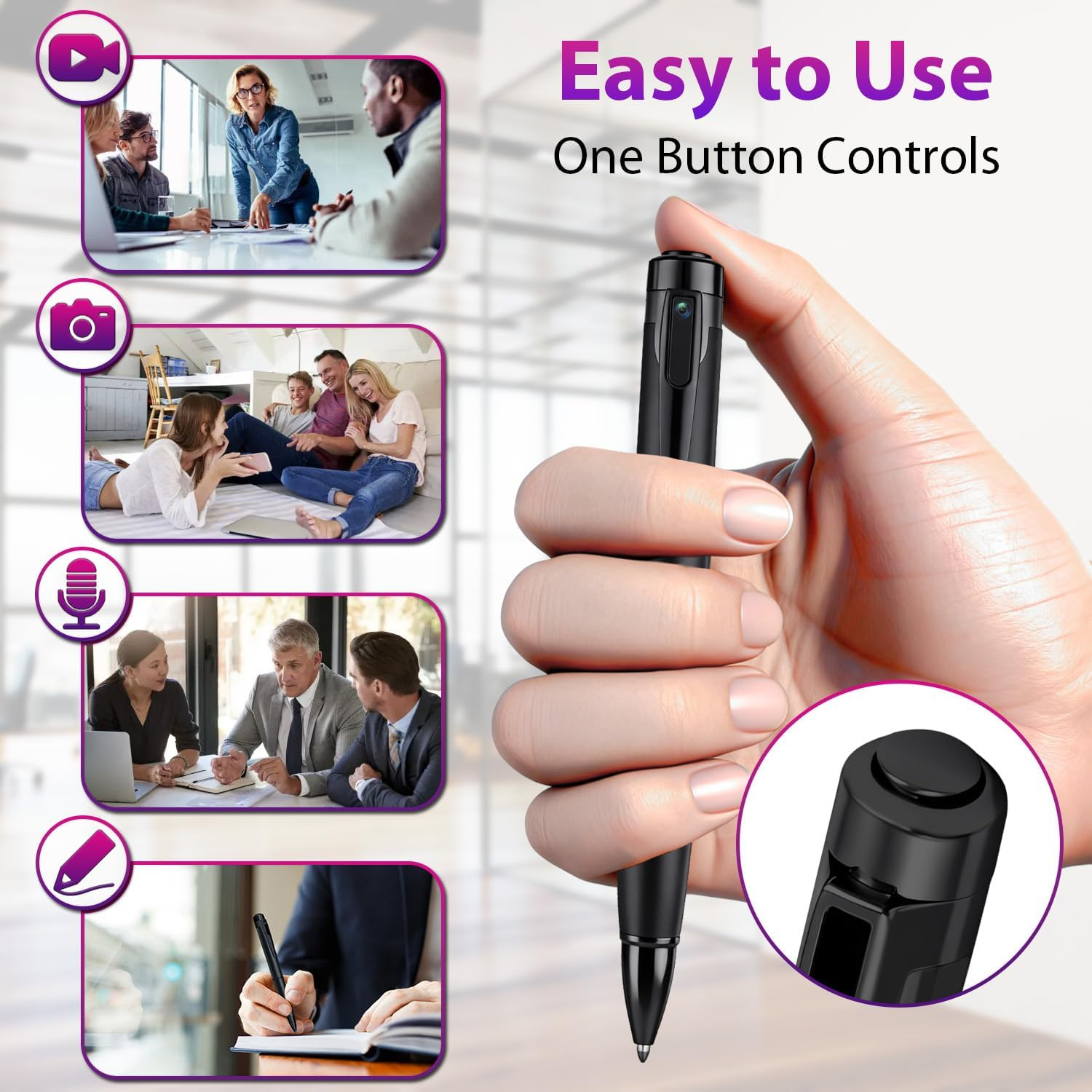 64GB Body Camera Pen 1080P HD - Discreet Wearable Video Recorder with Picture Taking, Surveillance Cam for Indoor & Outdoor Security