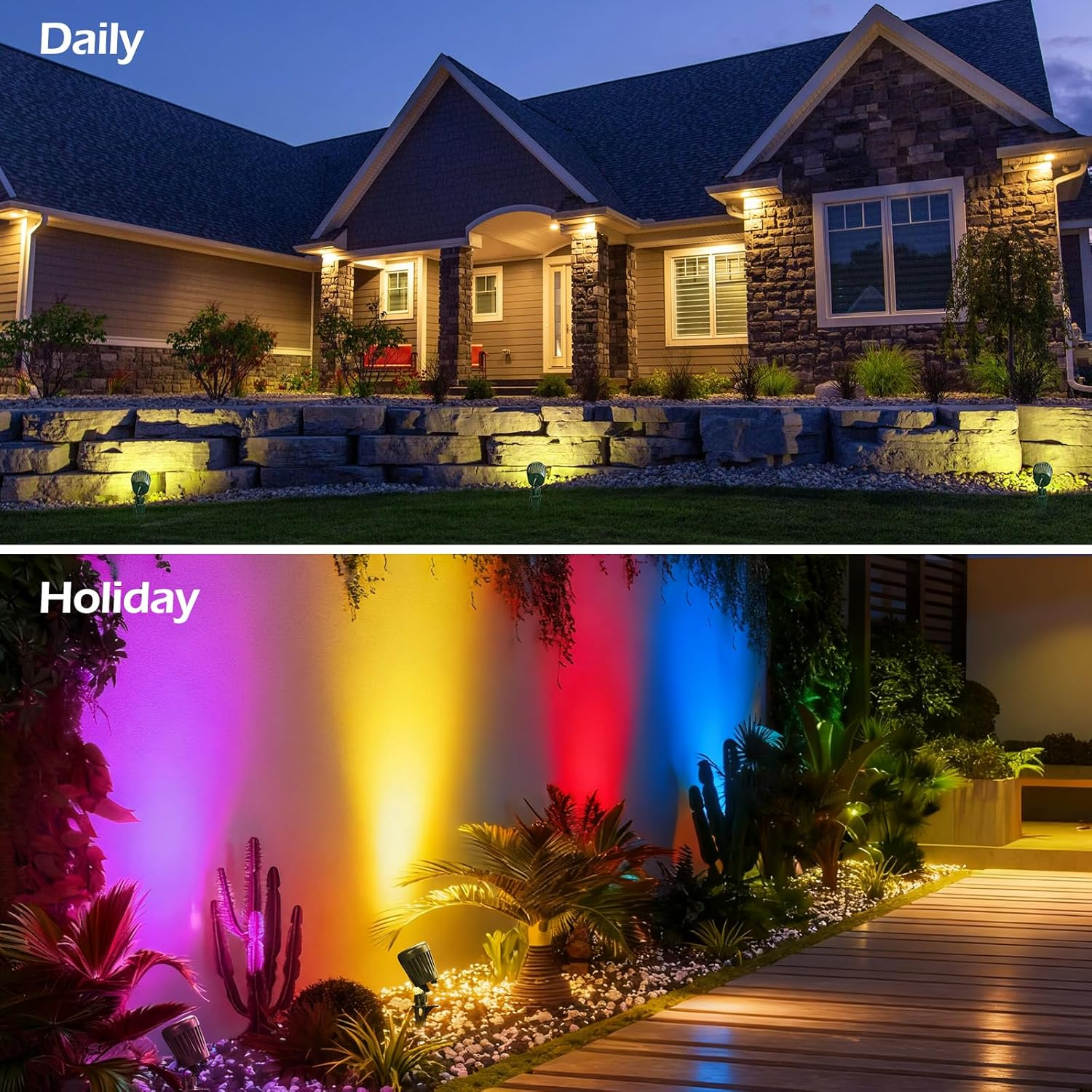 Christmas Spotlights Outdoor,120V Plug-in Halloween Spot Lights with Timer Remote Control,6000K Landscape Lighting with 5 Color Lenses