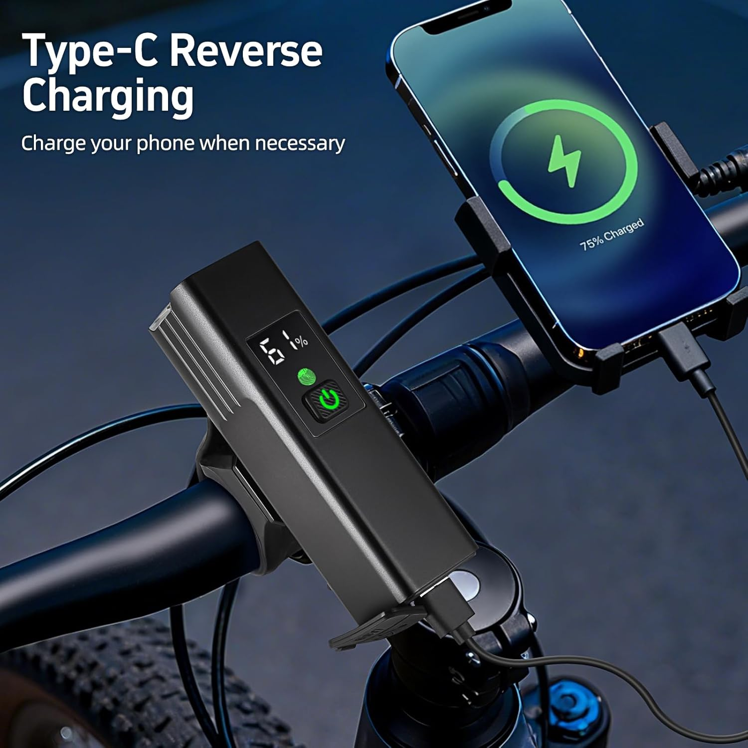 USB Rechargeable Bike Light 1800 Lumens - 4000mAh Battery with Power Bank, 5 Light Modes, Waterproof Bicycle Headlight for Road & Mountain Cycling
