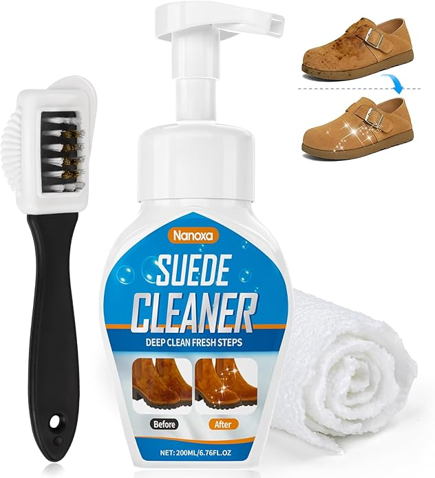 Suede & Nubuck Shoe Cleaner Kit - Professional No-Rinse Foam with Brush & Microfiber Towel | Restores Sneakers, Boots & Leather Footwear