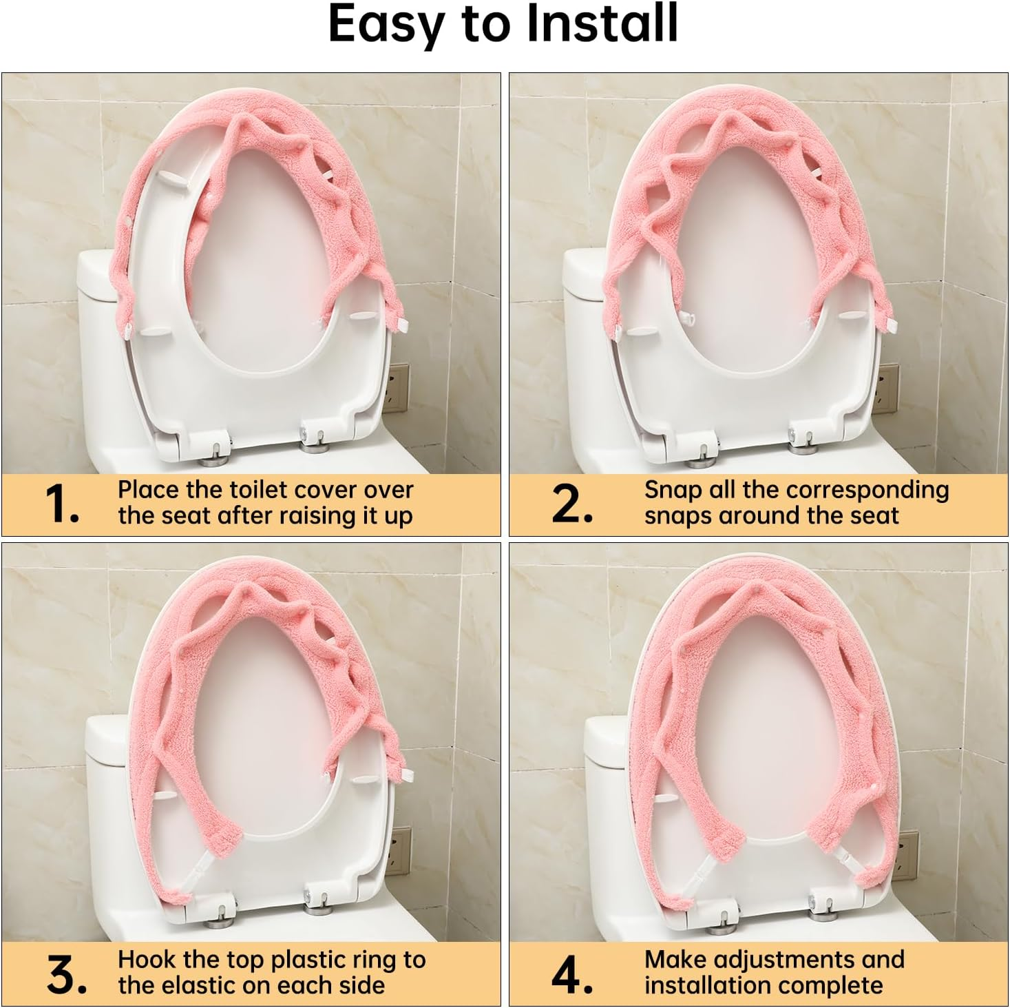 Soft Toilet Seat Cover - Thickened Washable Bathroom Seat Cushion with Snaps | Warm Stretchable Fiber Cloth for Standard Toilets