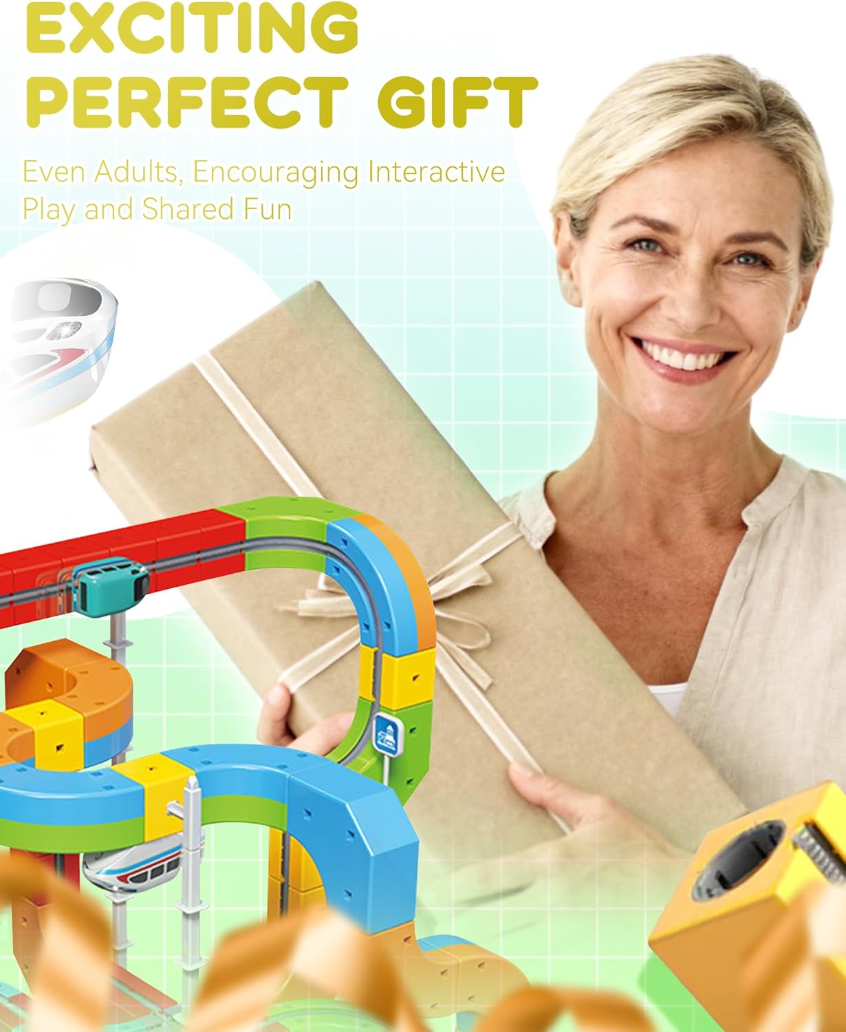 Electric Train Set with Flexible Race Track - Gravity-Defying 3D Layouts Motorized Car - STEM Learning Toy for Kids Ages 6+