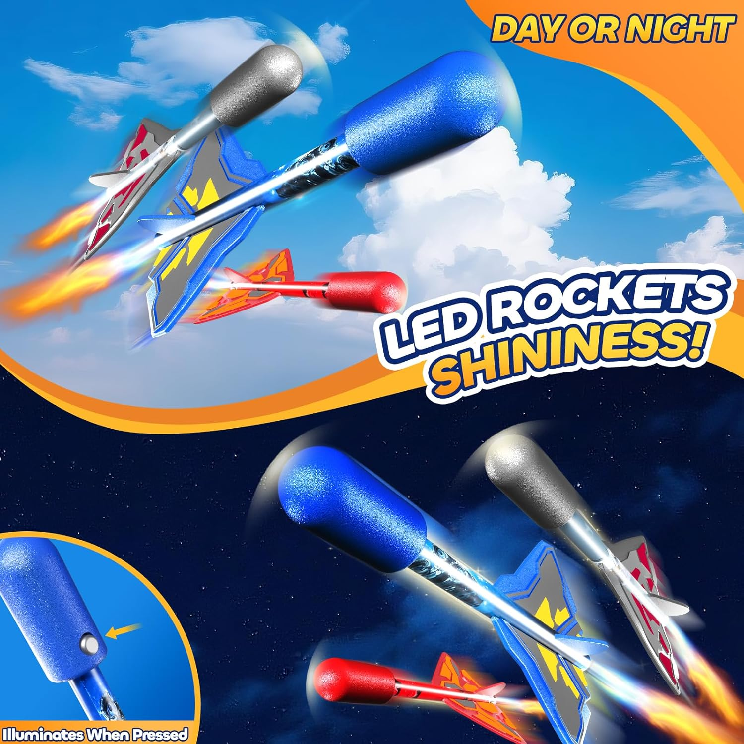 Rocket Launcher for Kids with 4 LED Airplane Rockets - Outdoor Toy Tank Launcher for Toddlers Ages 2-8 - Birthday Gift for Boys Girls