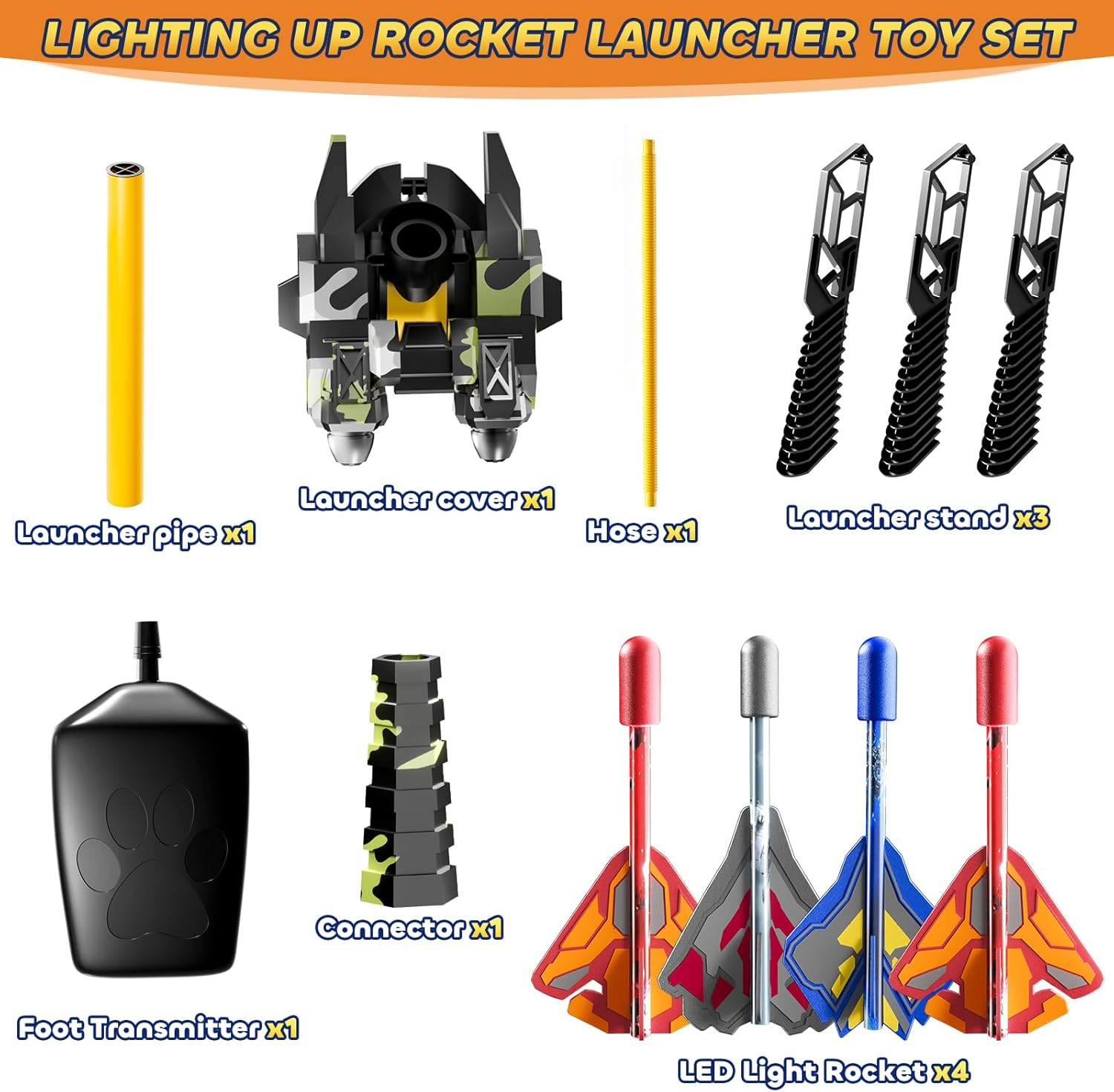 Rocket Launcher for Kids with 4 LED Airplane Rockets - Outdoor Toy Tank Launcher for Toddlers Ages 2-8 - Birthday Gift for Boys Girls