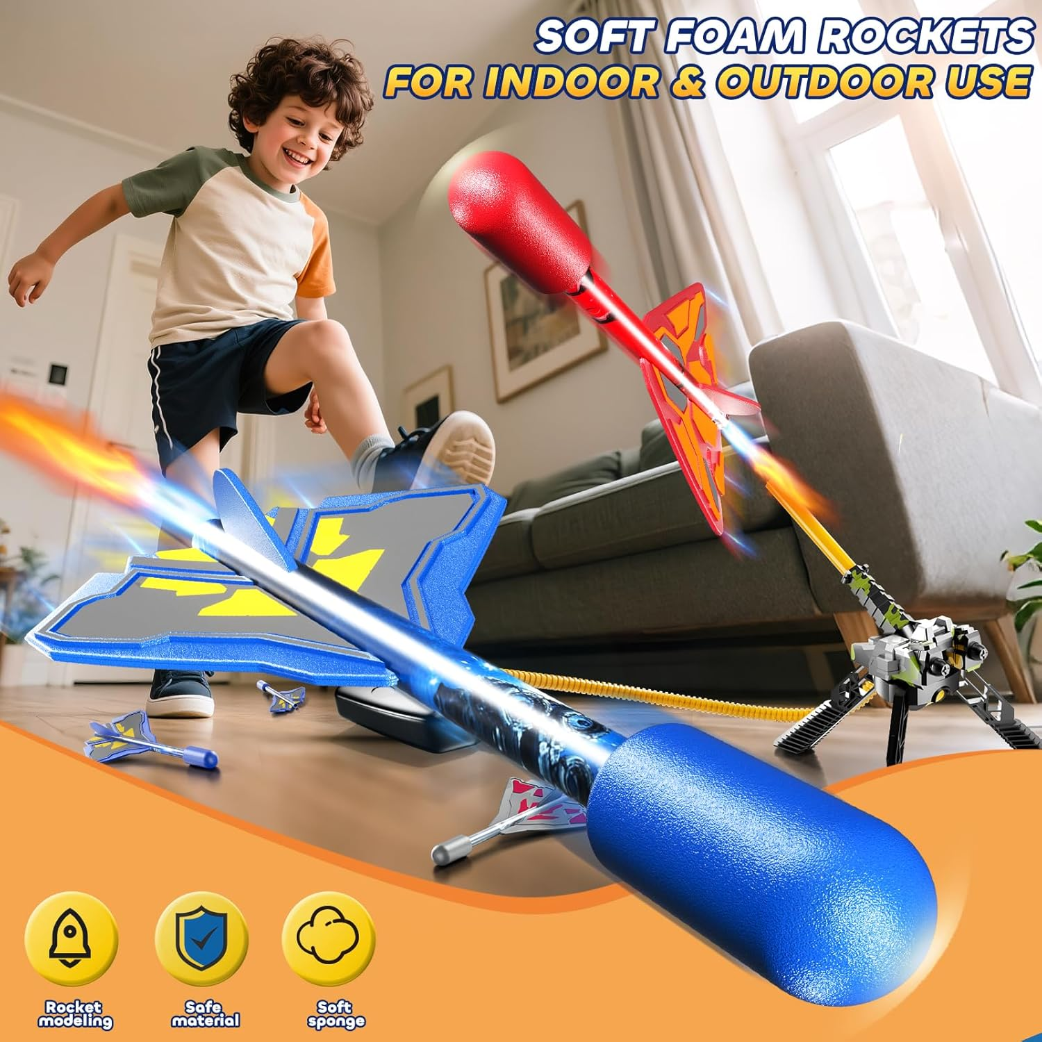 Rocket Launcher for Kids with 4 LED Airplane Rockets - Outdoor Toy Tank Launcher for Toddlers Ages 2-8 - Birthday Gift for Boys Girls