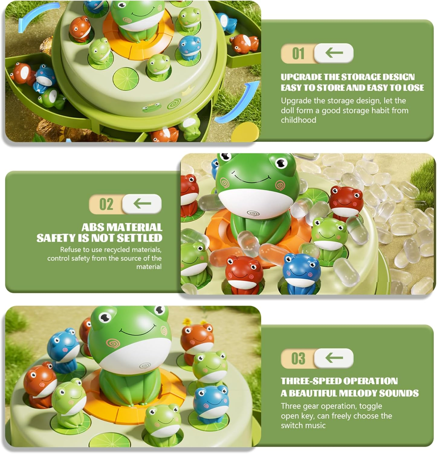 Toddler Board Games Bounce and Catch Frog Pop-Up Game - Light Music 3 Speed Settings - Parent-Child Developmental Learning Toy Ages 2-6