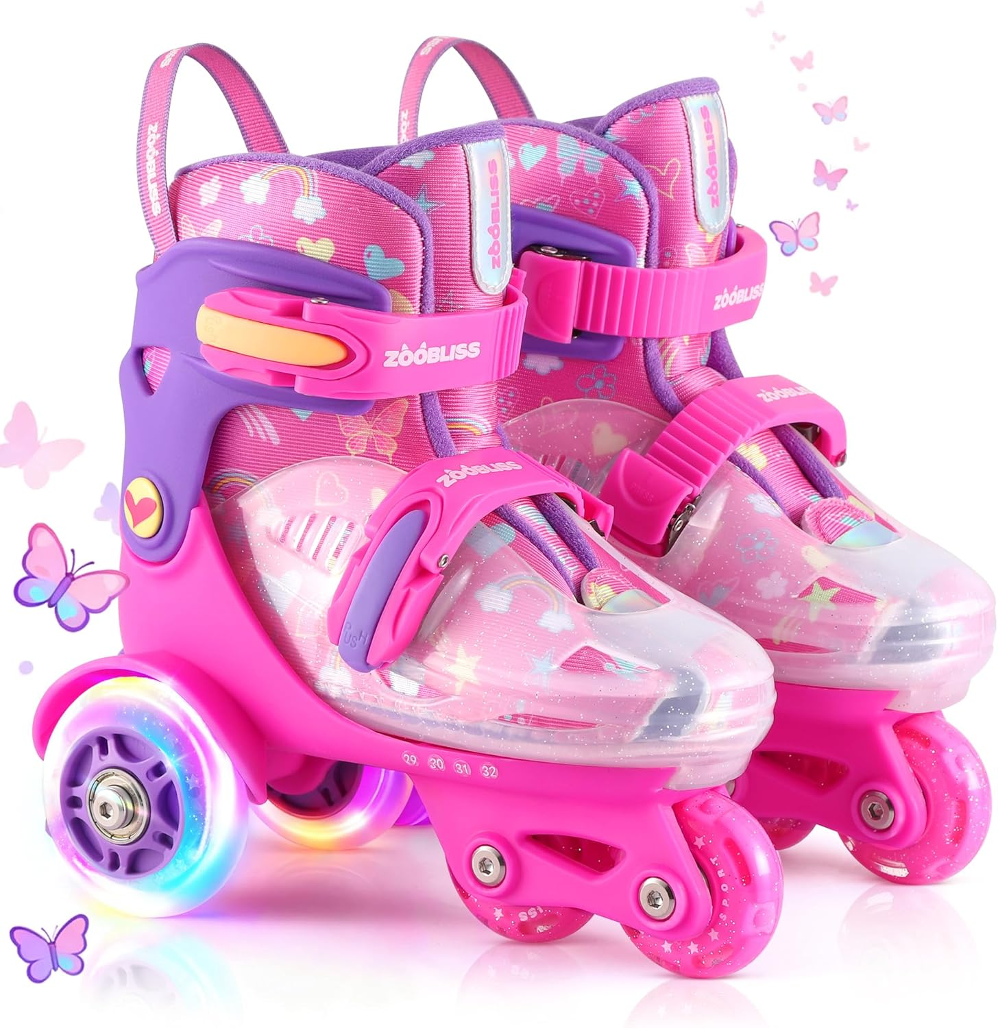 Kids Roller Skates for Beginners - Tri-Wheel Toddler Skates with Light-Up Wheels & 4 Adjustable Sizes for Ages 3-7