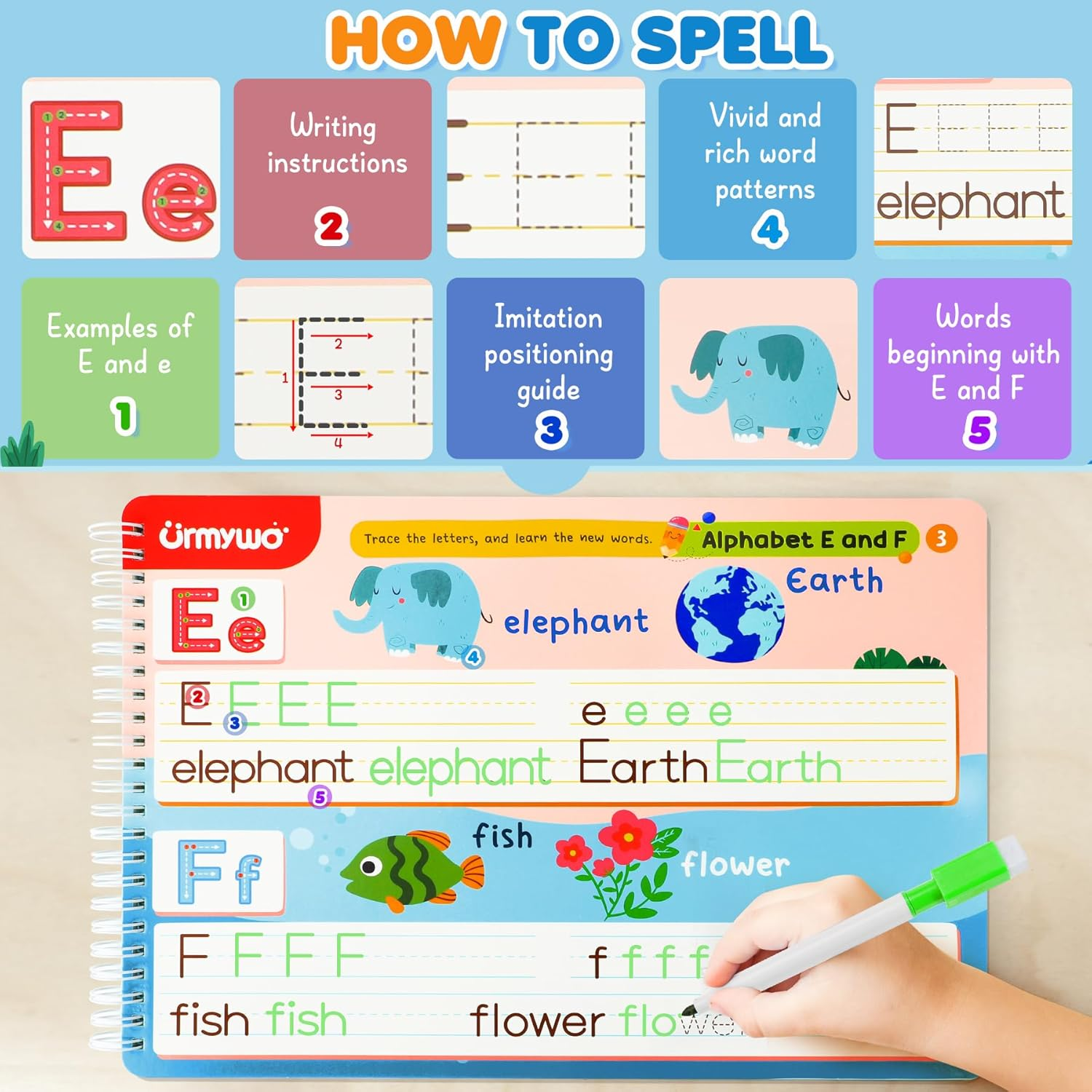 Preschool Learning Activities Workbooks - Montessori Alphabet & Handwriting Practice for Ages 2-5