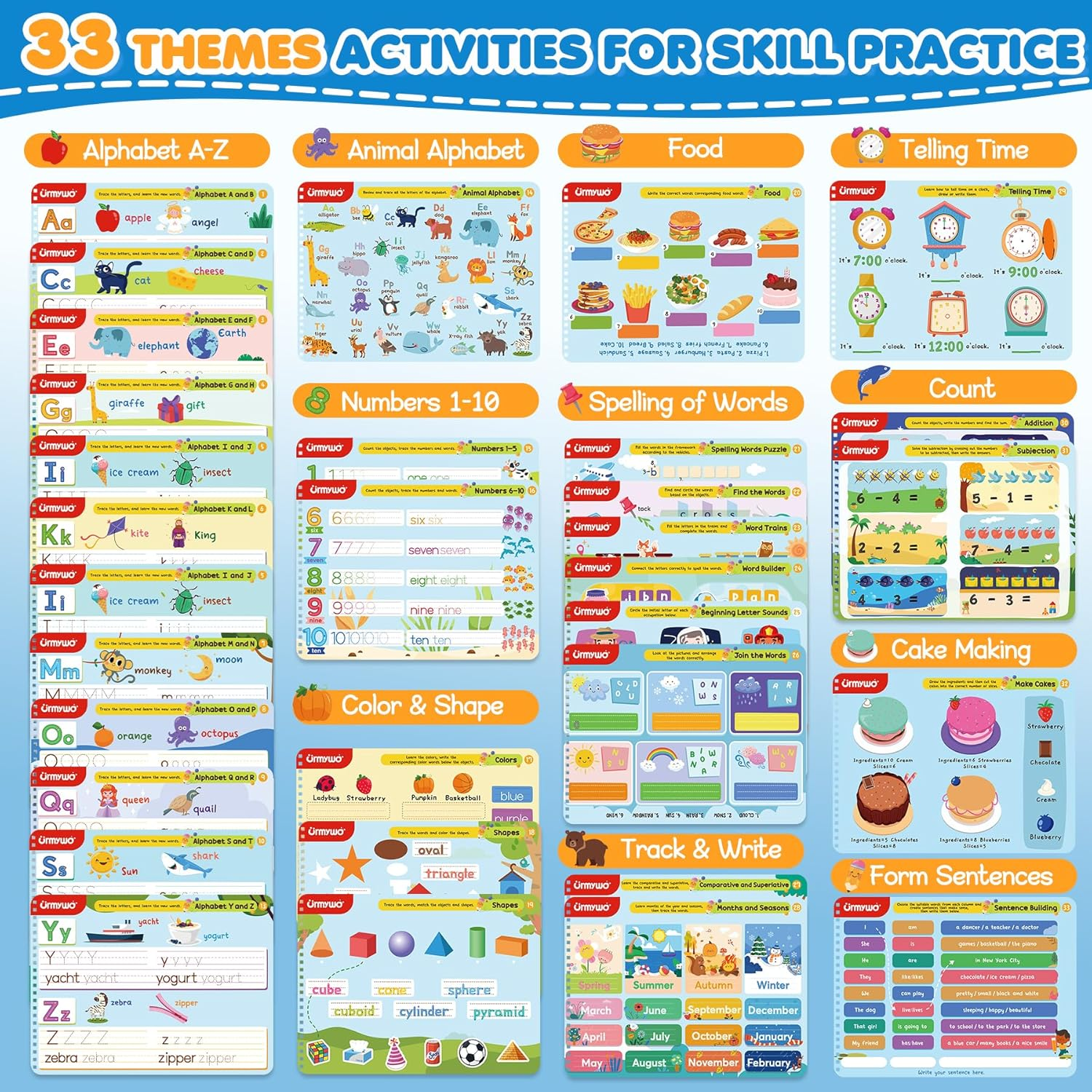 Preschool Learning Activities Workbooks - Montessori Alphabet & Handwriting Practice for Ages 2-5