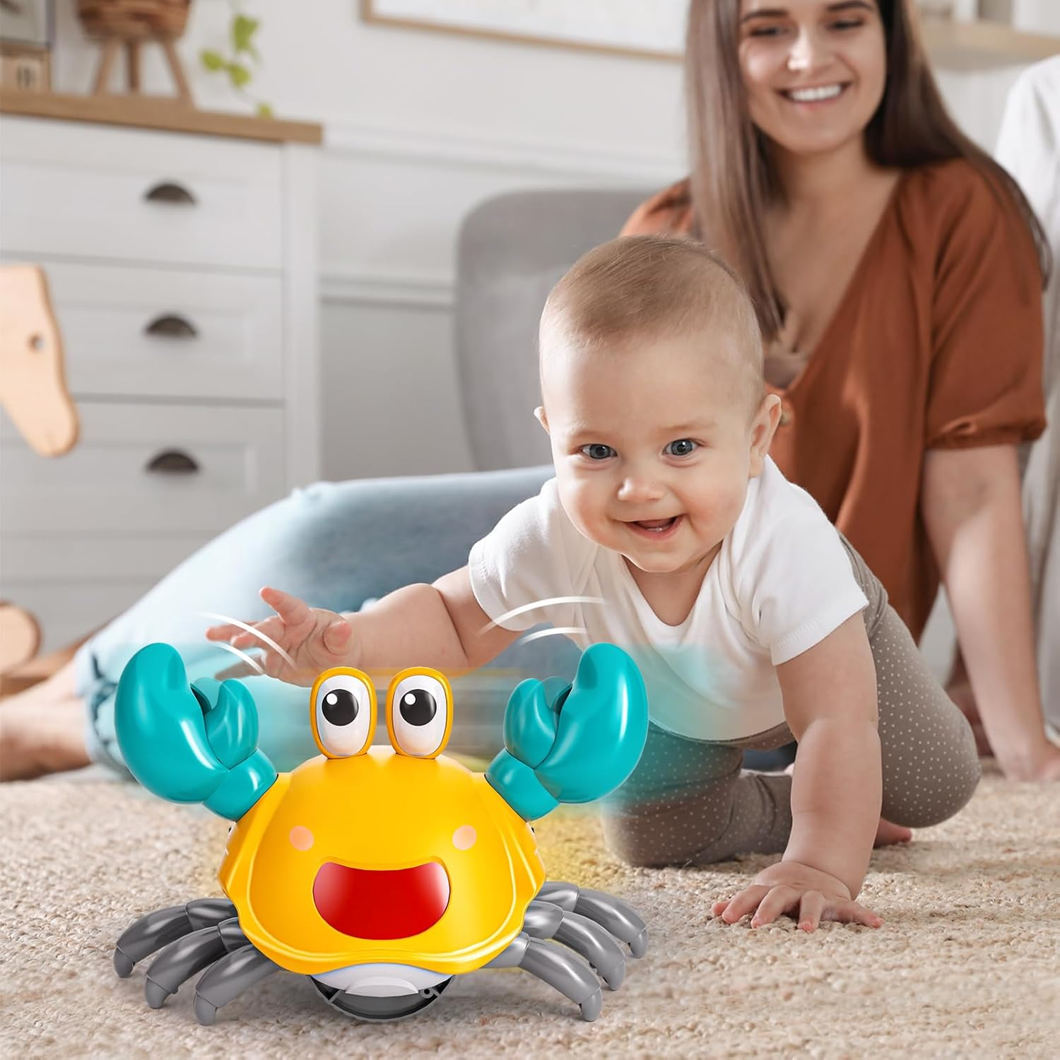 Crawling Crab Toy for 36-48 Months Baby Toys - Sensory Walking Musical Toys, Infant Toys 36 Months, Walking Dancing Moving Crab with Obstacle