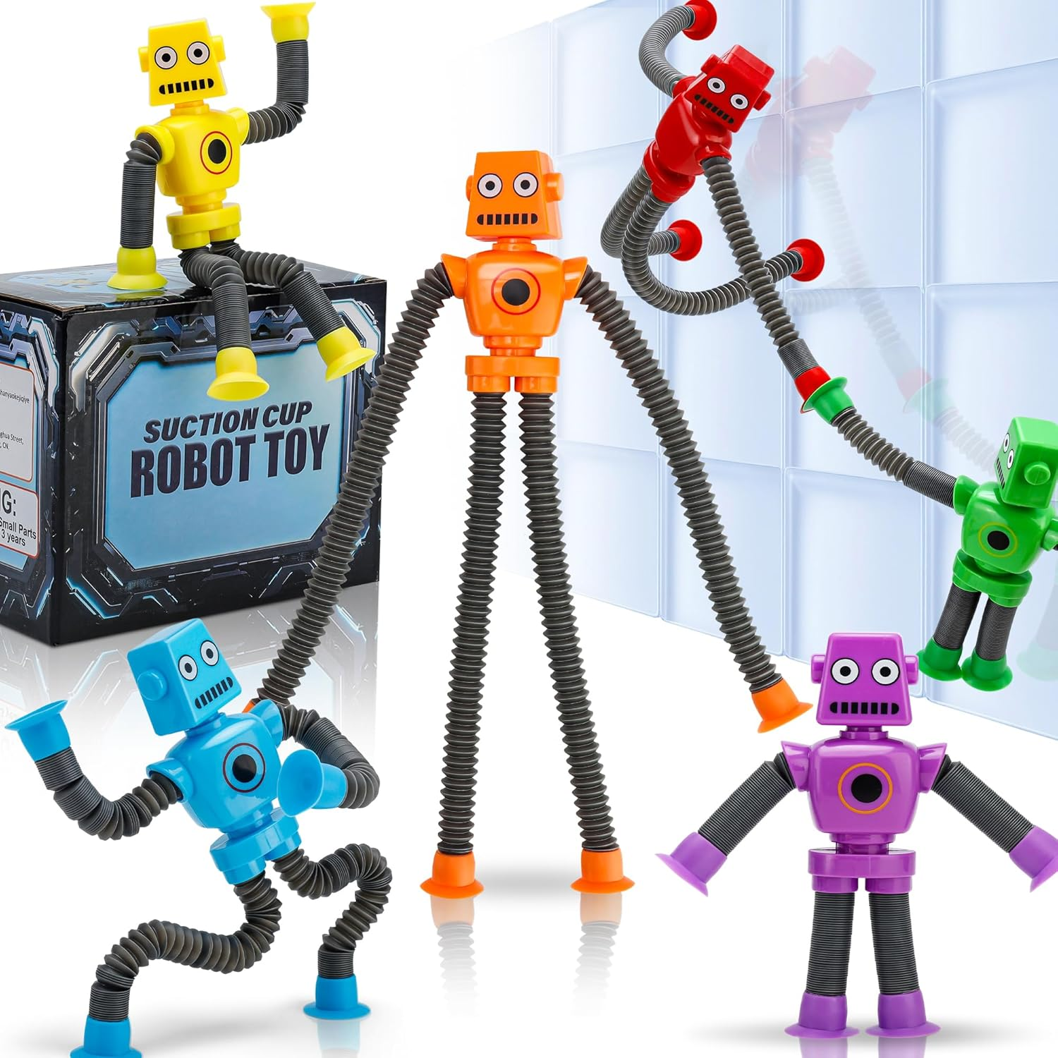 Robot Pop Tubes Fidget Toys - 6 Pack Sensory Stretchy Tubes for Kids Ages 3+ | Autism Stress Relief & Travel Toys