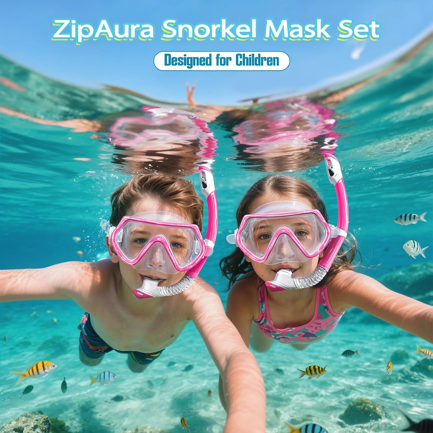 Kids Snorkel Set Ages 3-14 - Anti-Fog Diving Mask & Dry Top Snorkel Combo | Unisex Swimming Goggles for Beach & Pool