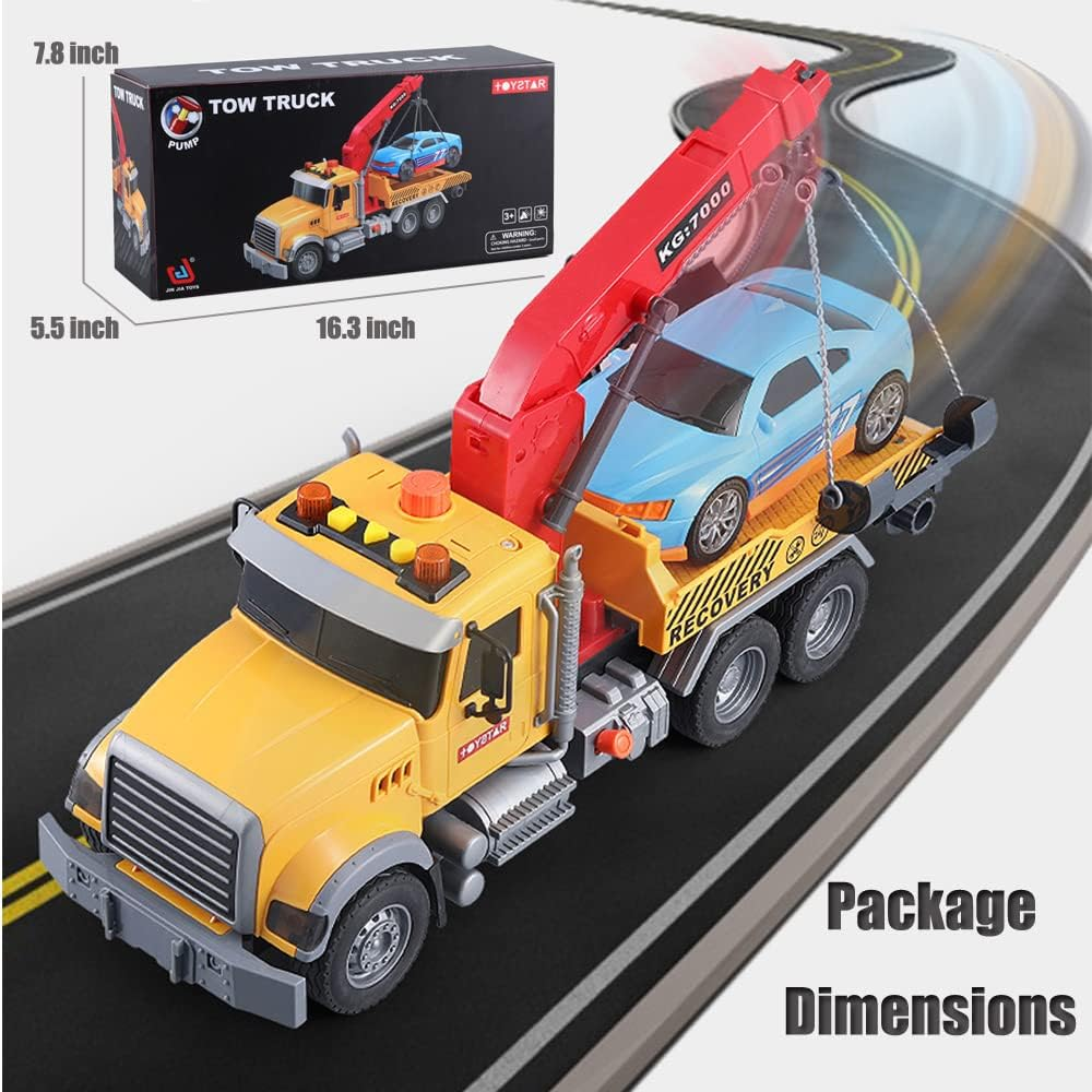 Rescue Tow Truck Toy Large 1/18 Scale - 15" Die-Cast Vehicle for Kids Ages 4+ | Realistic Towing Mechanics & Durable Construction