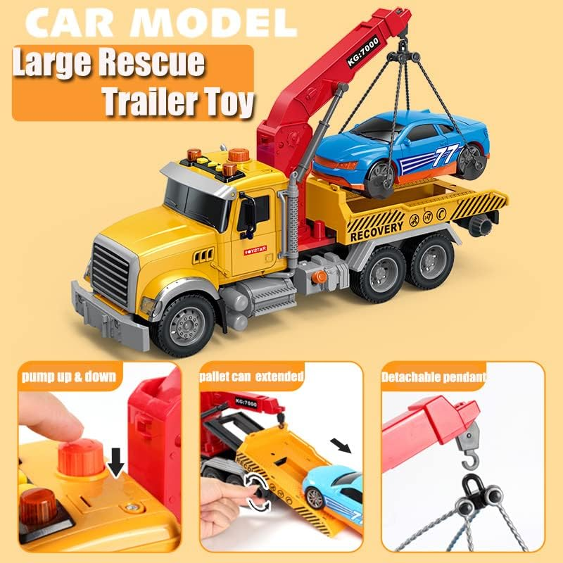 Rescue Tow Truck Toy Large 1/18 Scale - 15" Die-Cast Vehicle for Kids Ages 4+ | Realistic Towing Mechanics & Durable Construction