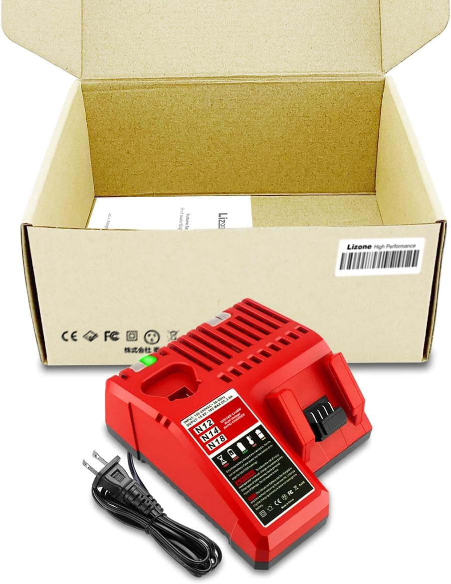 Lizone M12 & M18 Multi-Voltage Battery Charger for Milwaukee 48-59-1812 - Rapid Charger for 12V & 18V Lithium-Ion Batteries