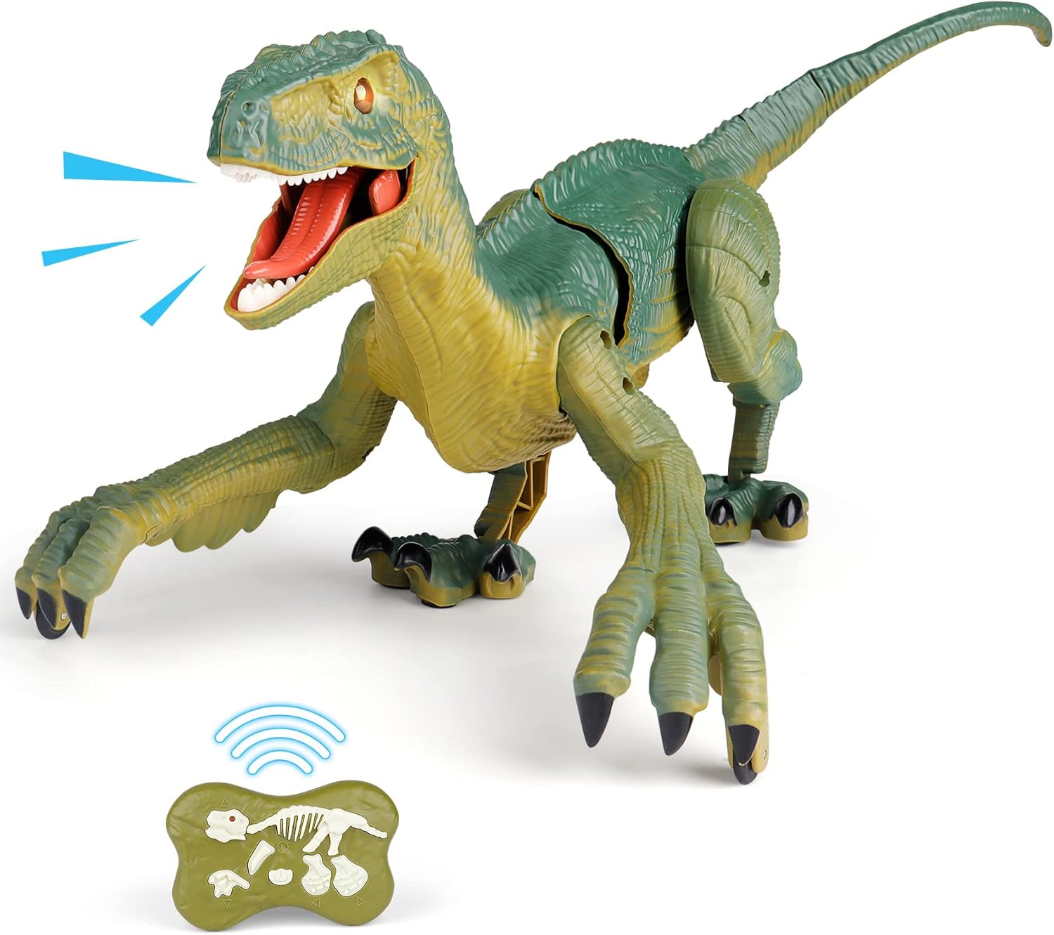 Remote Control Dinosaur Toy for Kids Ages 3-12 - Build & Walk Velociraptor with LED Lights & Sound Effects | STEM Building Gift