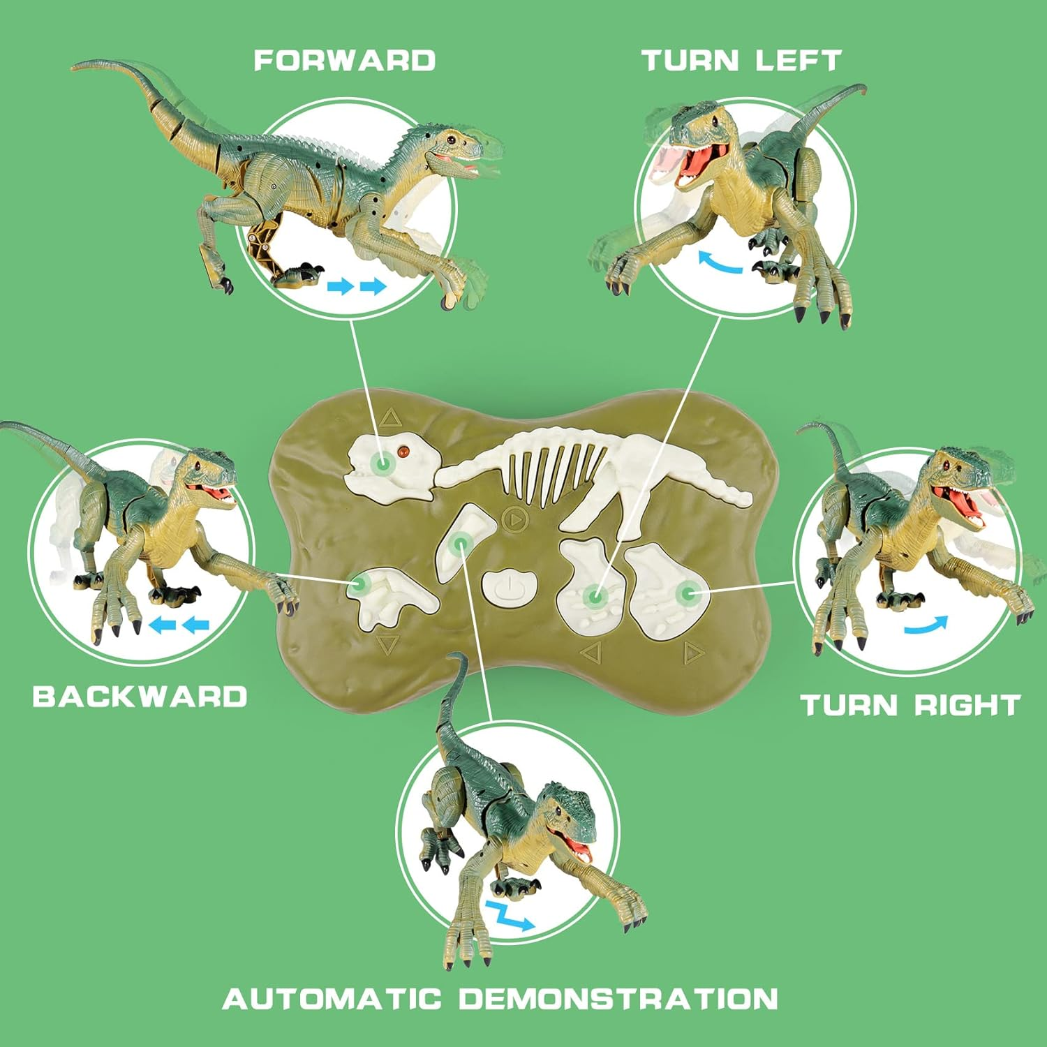 Remote Control Dinosaur Toy for Kids Ages 3-12 - Build & Walk Velociraptor with LED Lights & Sound Effects | STEM Building Gift