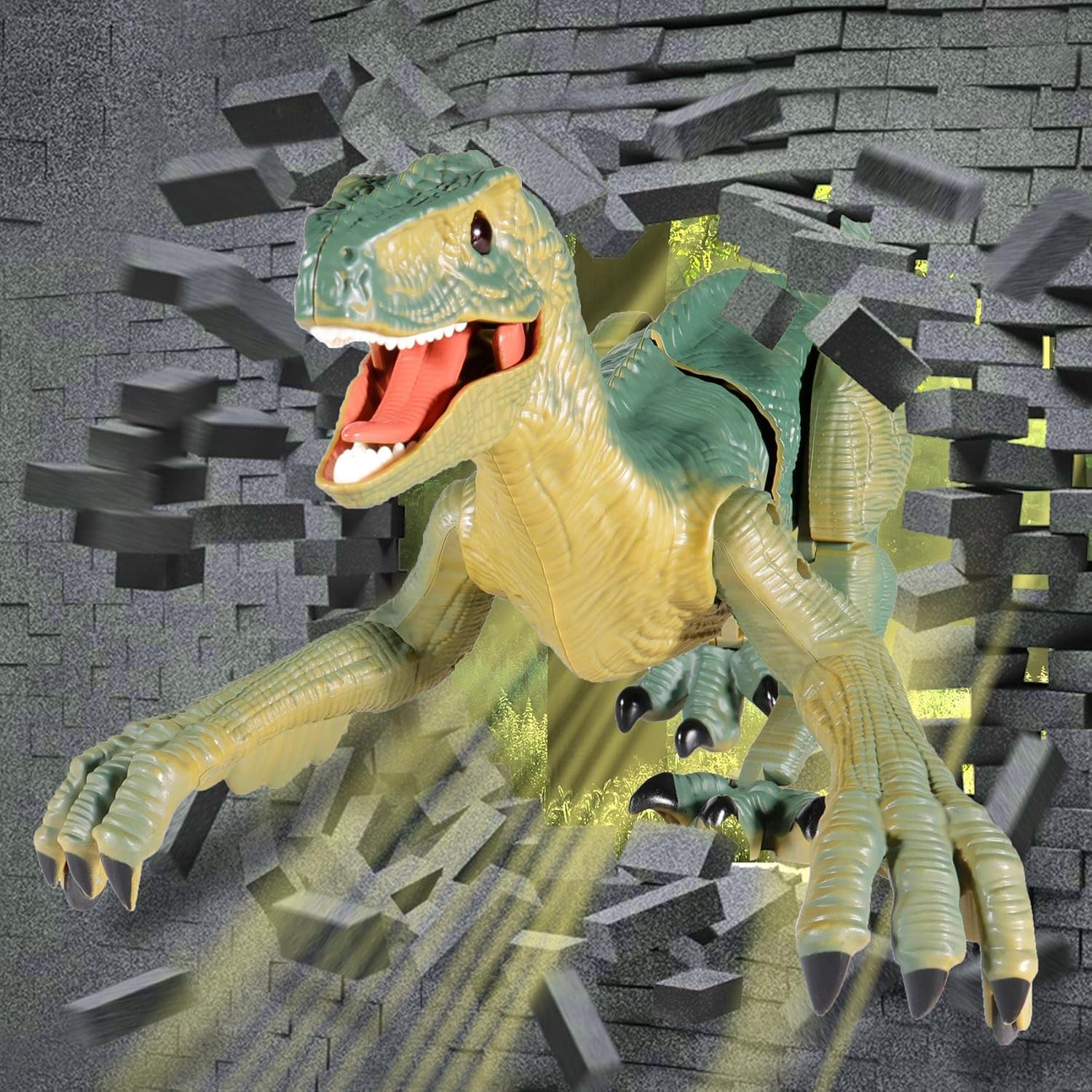 Remote Control Dinosaur Toy for Kids Ages 3-12 - Build & Walk Velociraptor with LED Lights & Sound Effects | STEM Building Gift