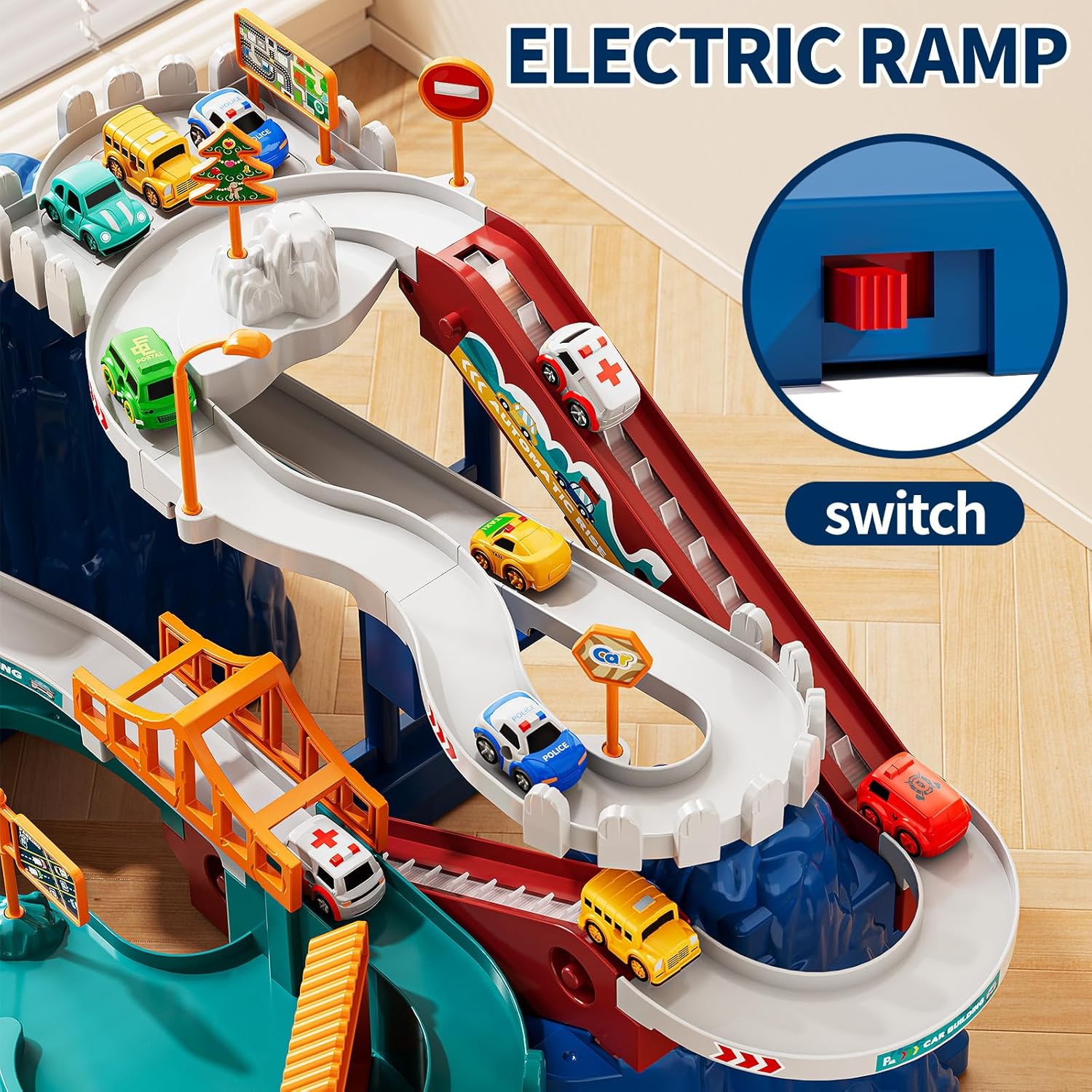 Dinosaur Race Track Playset for Kids Ages 3-8 - Climbing Hills Car Track with 10 Mini Racer Cars | Boys & Girls Ramp Track Toy