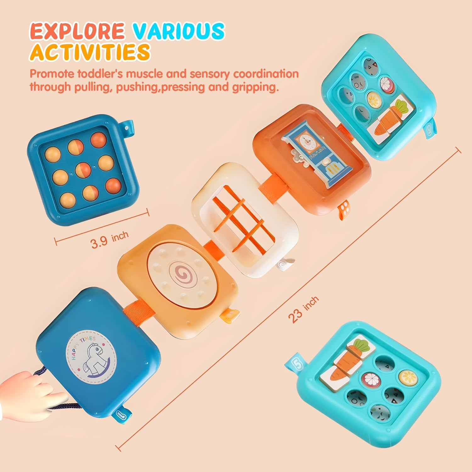 Montessori Busy Board for Toddlers Ages 1-3 - Travel Activity Cube with Zippers, Buttons & Latches | Sensory Learning Toy Gift