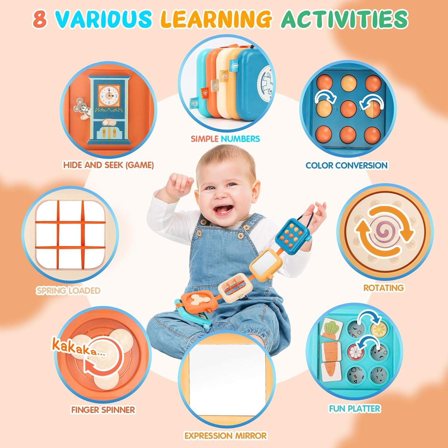 Montessori Busy Board for Toddlers Ages 1-3 - Travel Activity Cube with Zippers, Buttons & Latches | Sensory Learning Toy Gift