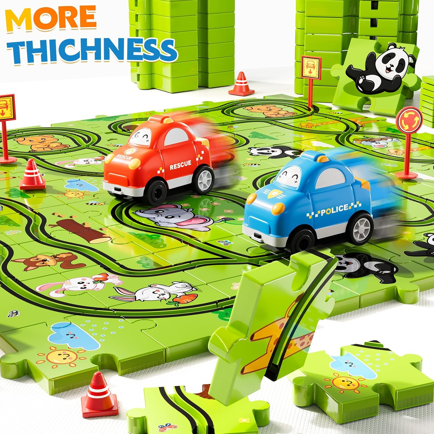 48 Piece Puzzle Race Track Car Set for Kids Ages 3-6 - Floor Puzzle Car Tracks for Boys & Girls | Toddler Building Toy Gift