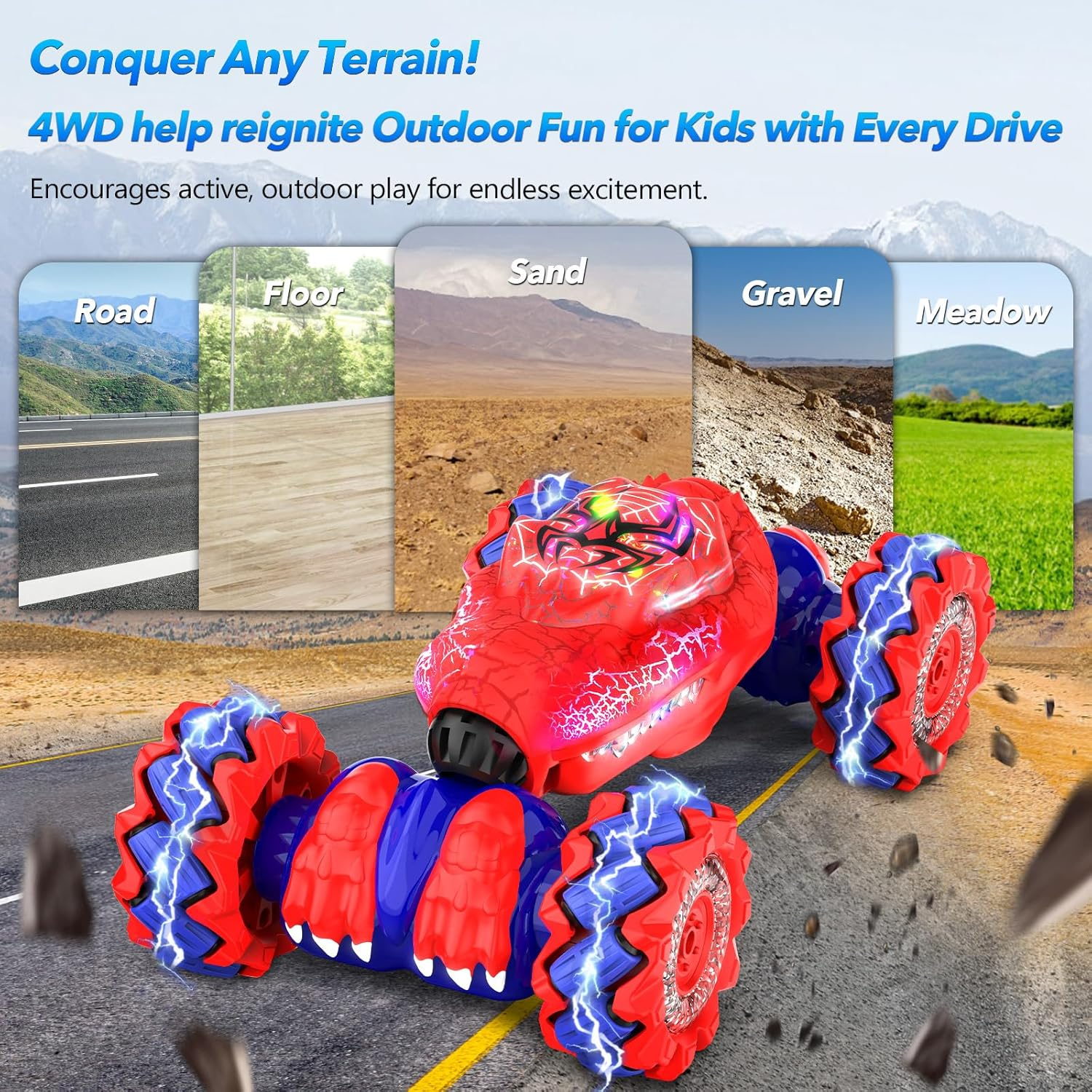 Gesture Sensing RC Stunt Car for Kids Ages 6-12 - Hand Controlled Remote Control Car with LED Lights & Music | Boys Birthday Gift