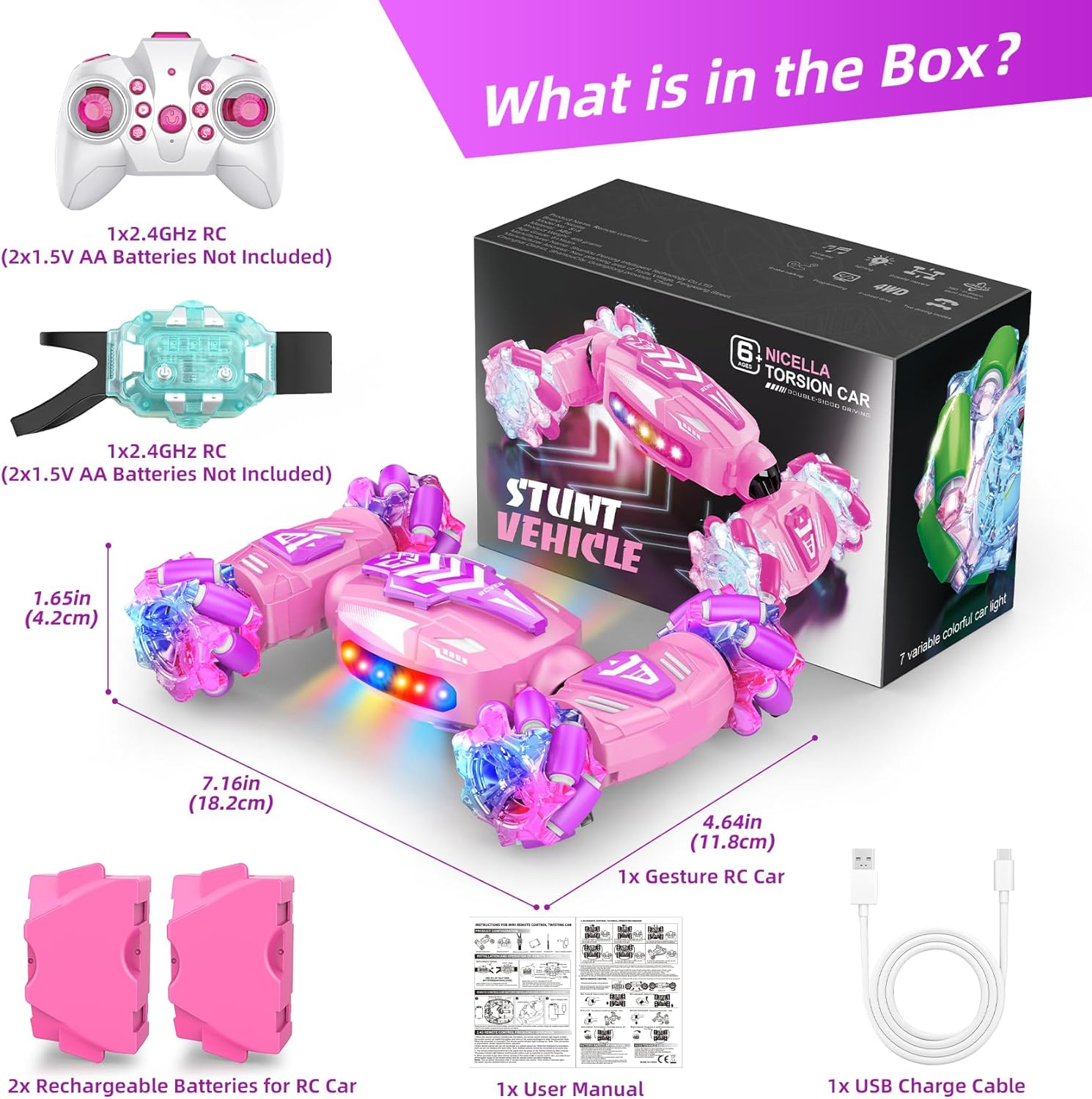 Gesture Sensing RC Stunt Car for Kids Ages 6-12 - Hand Controlled Remote Control Car with LED Lights & Music | Boys Birthday Gift