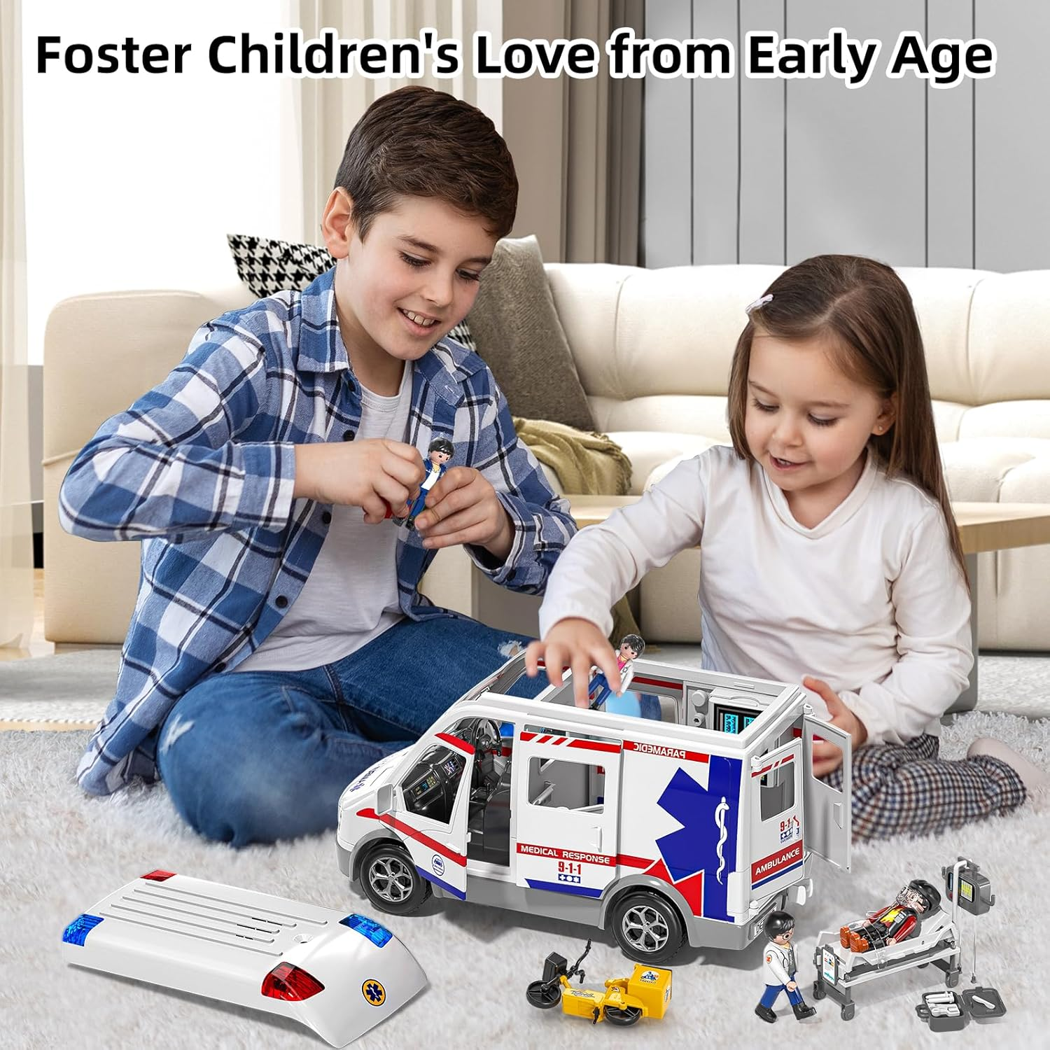 Paramedic Ambulance Playset - Medical Response Vehicle with 6 Opening Doors & 4 Figures