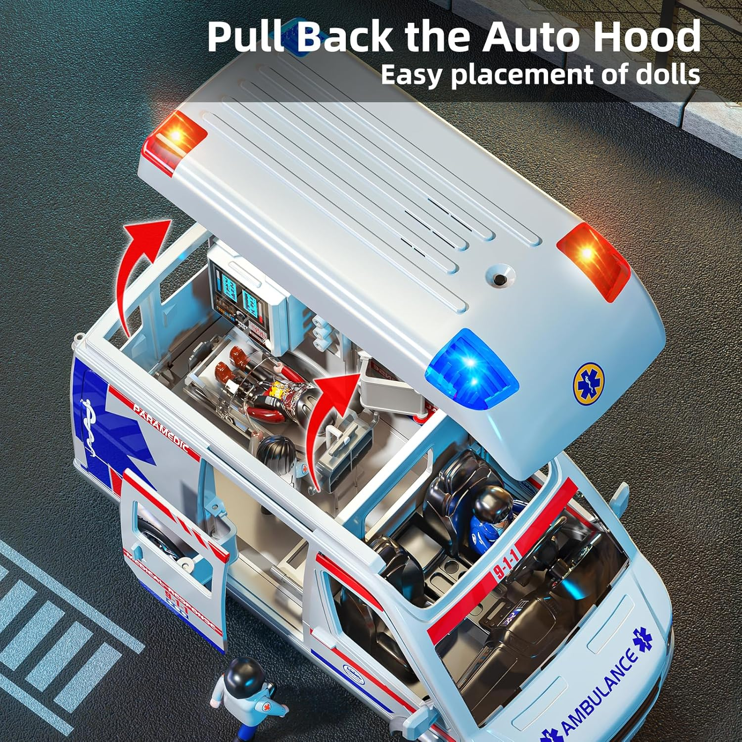 Paramedic Ambulance Playset - Medical Response Vehicle with 6 Opening Doors & 4 Figures