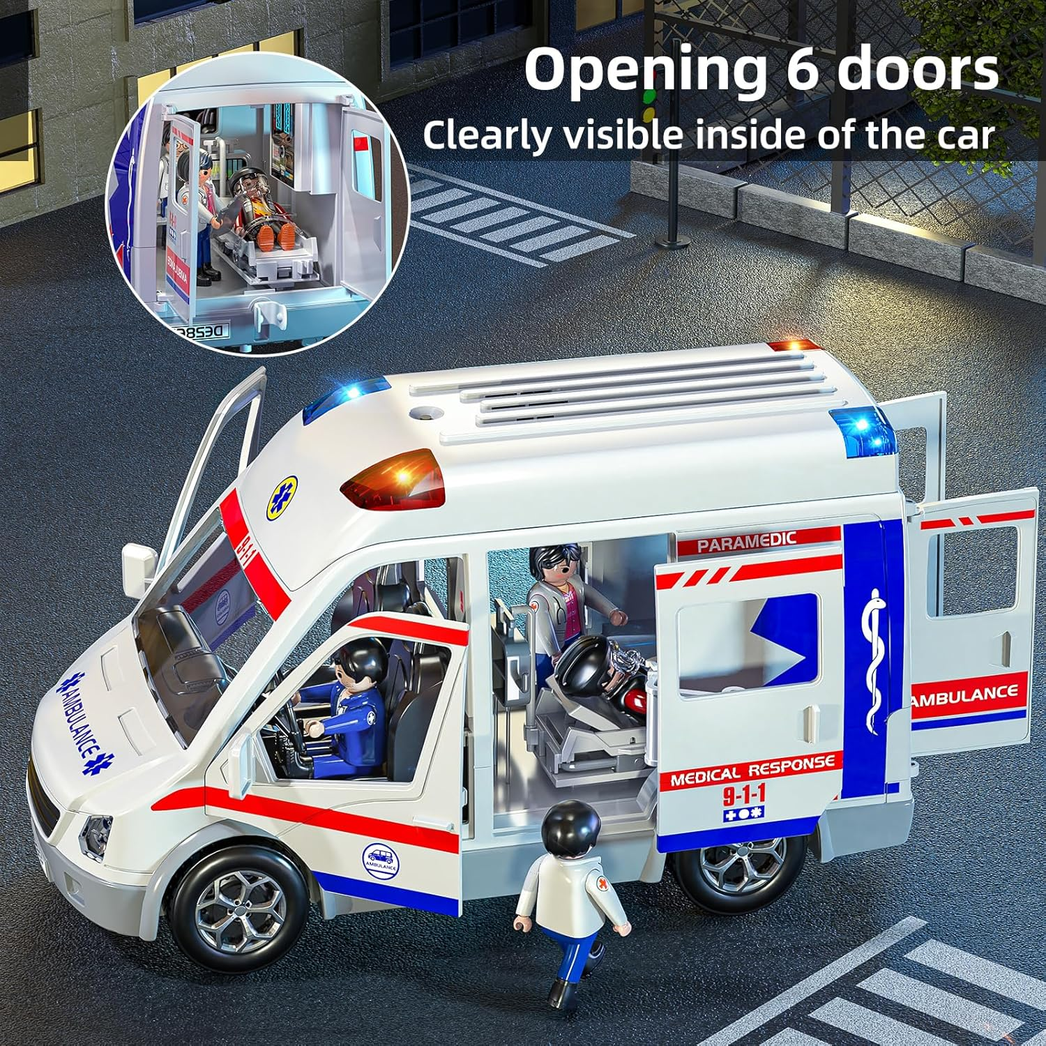 Paramedic Ambulance Playset - Medical Response Vehicle with 6 Opening Doors & 4 Figures