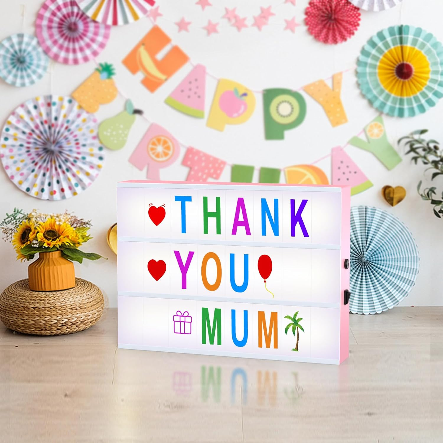 LED Light Box Sign with Letters - Pink Cinematic Light Up Message Board with 230 Colorful Letters, Emojis & Symbols - USB & Battery Powered