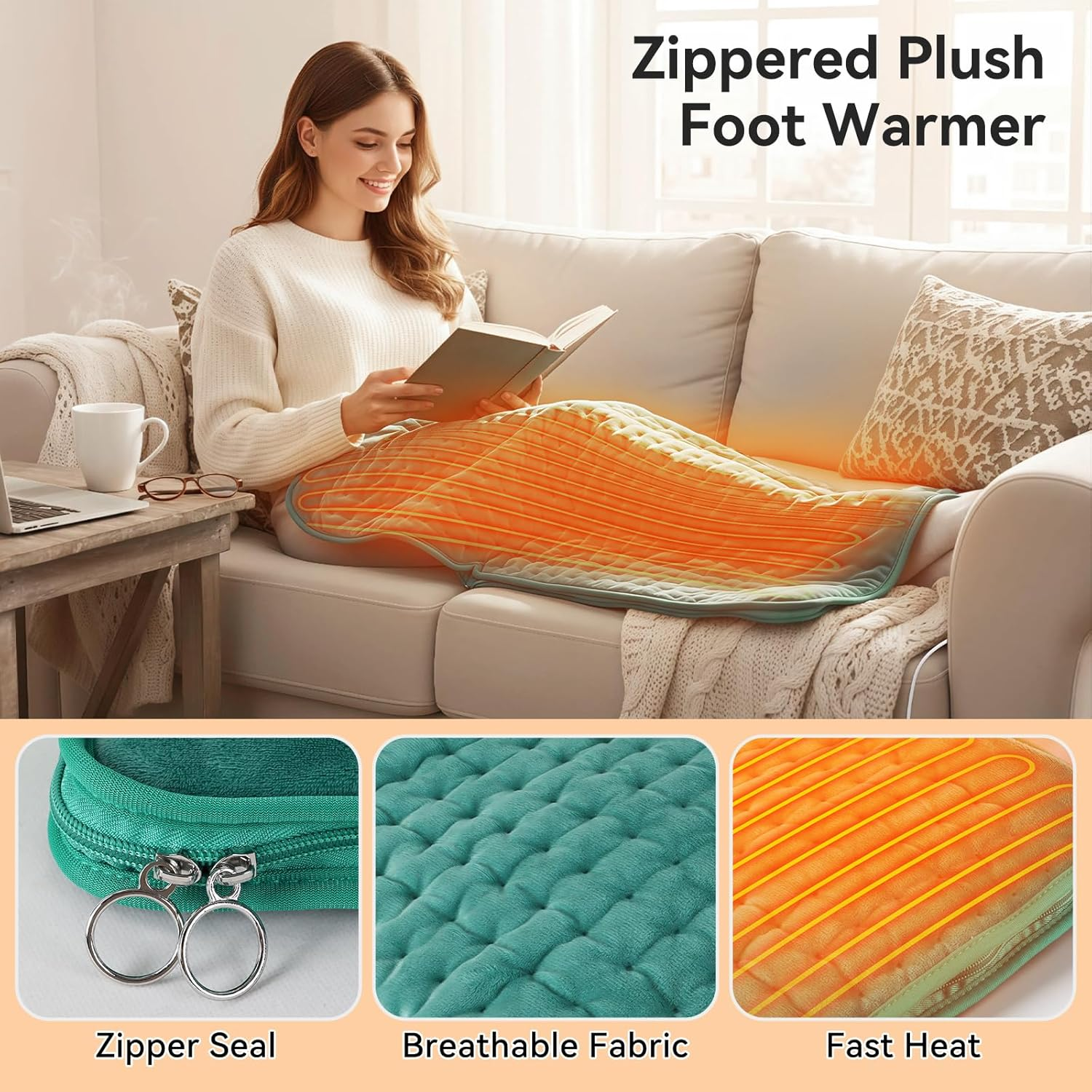 Electric Heated Foot Warmer Pad - 6 Temperature Settings & 4 Timer Options - Machine Washable Heating Pad for Feet, Legs, Back & Shoulders