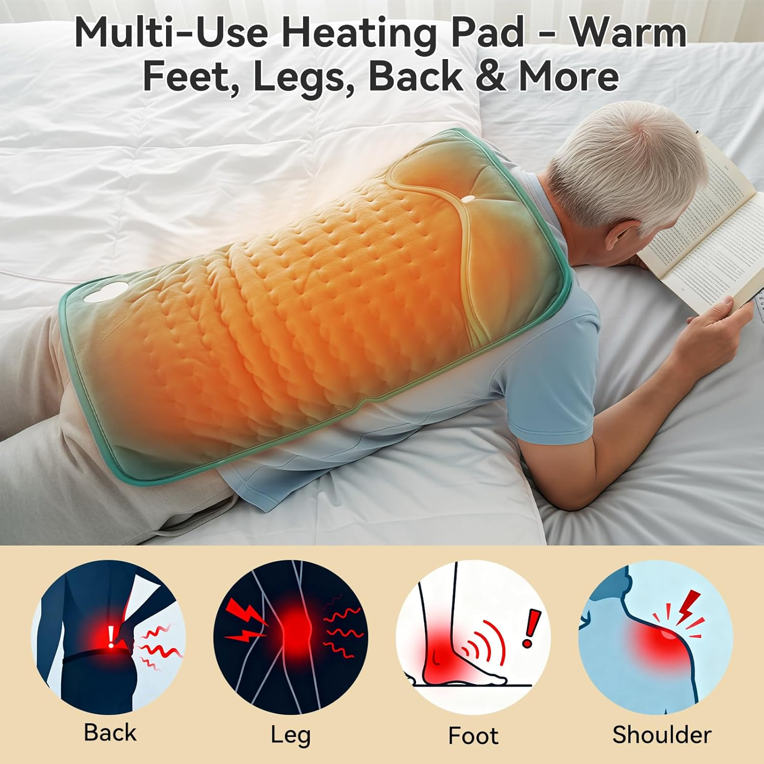 Electric Heated Foot Warmer Pad - 6 Temperature Settings & 4 Timer Options - Machine Washable Heating Pad for Feet, Legs, Back & Shoulders
