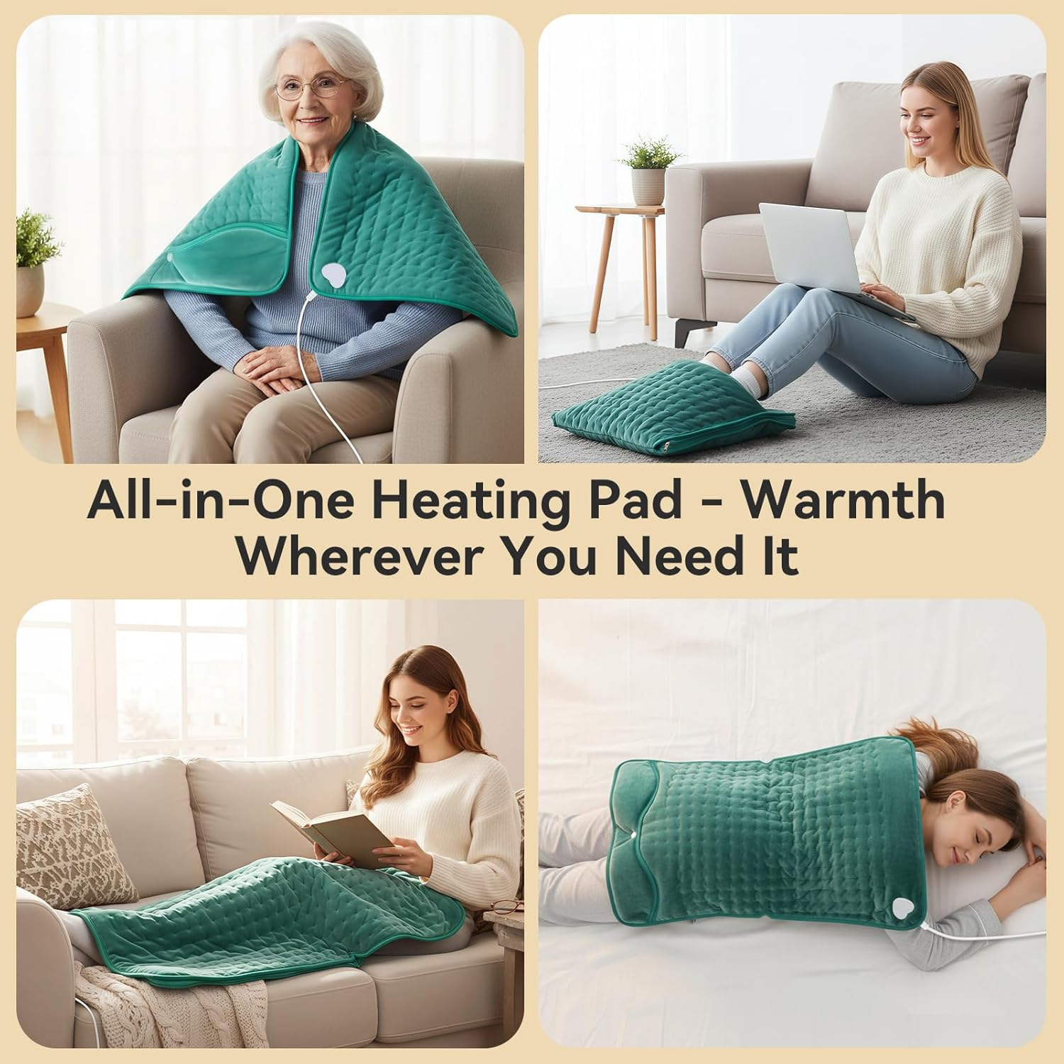 Electric Heated Foot Warmer Pad - 6 Temperature Settings & 4 Timer Options - Machine Washable Heating Pad for Feet, Legs, Back & Shoulders