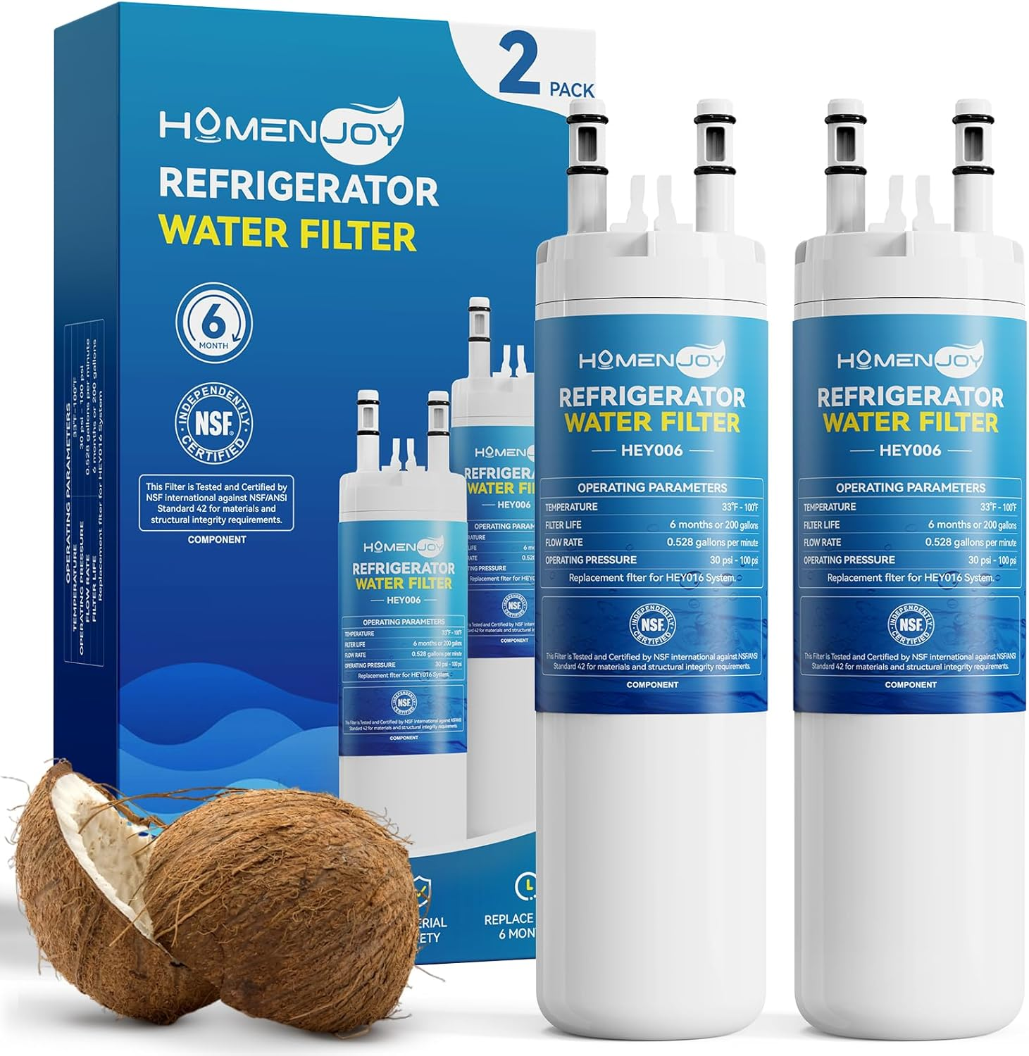 HOMENJOY Refrigerator Water Filter Replacement for Frigidaire WF3CB PureSource 3 - NSF Certified 2 Pack - 6 Month Filter Life