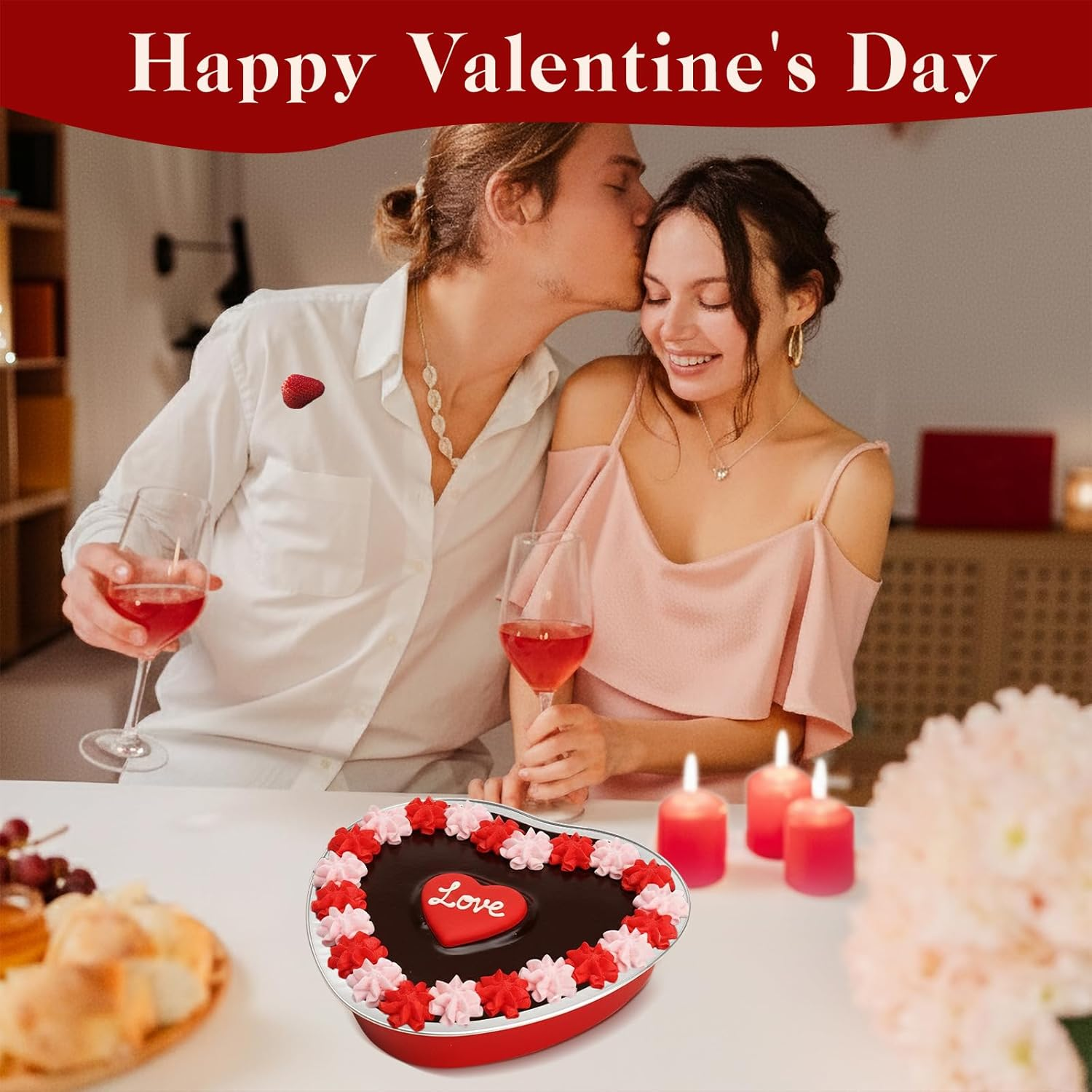 Valentine's Day Heart Shaped Cake Pans with Lids - 15 Pack Disposable Aluminum Foil Containers with Spoons & Sealing Stickers for Party Desserts