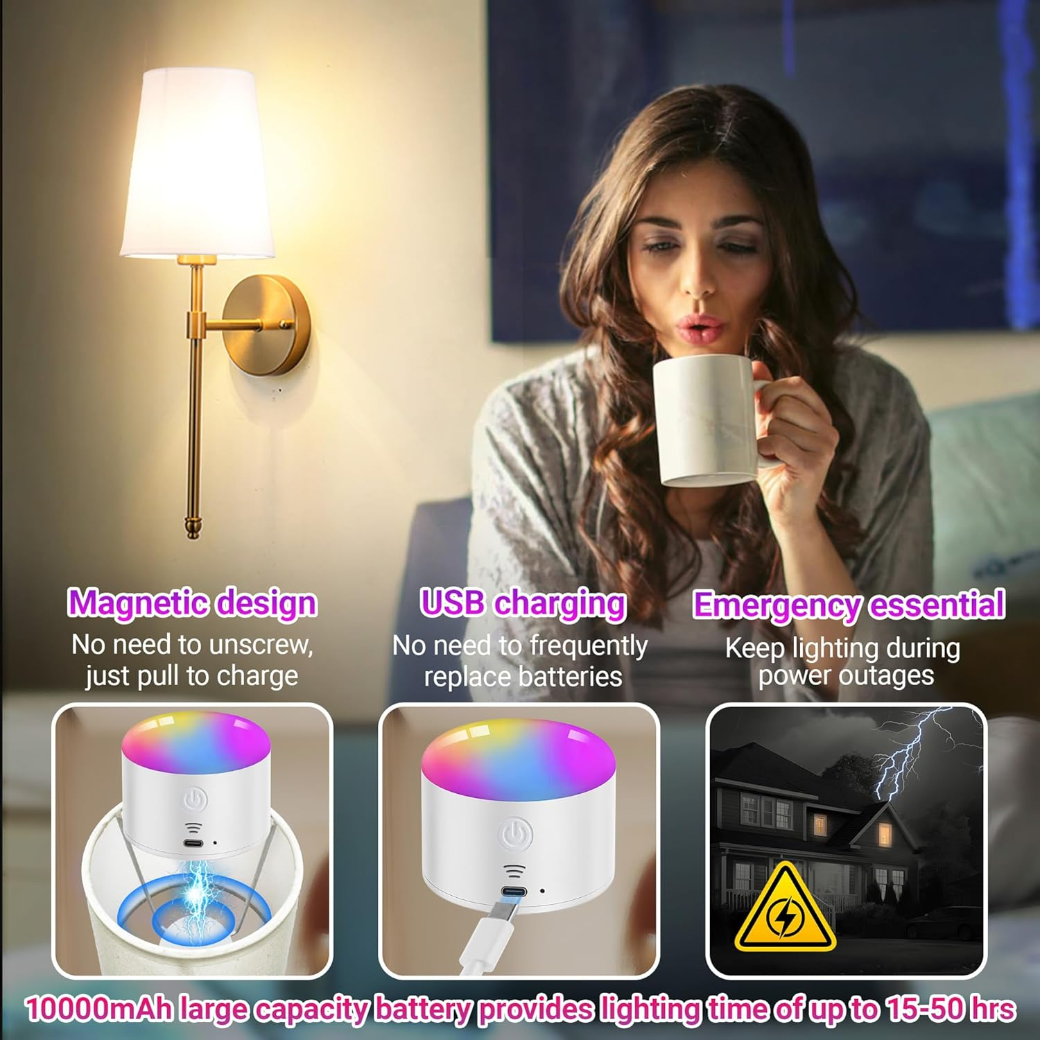 Modern Brass Wall Sconce with Fabric Shade - Gold Wall Light Fixture for Bedroom, Living Room & Hallway