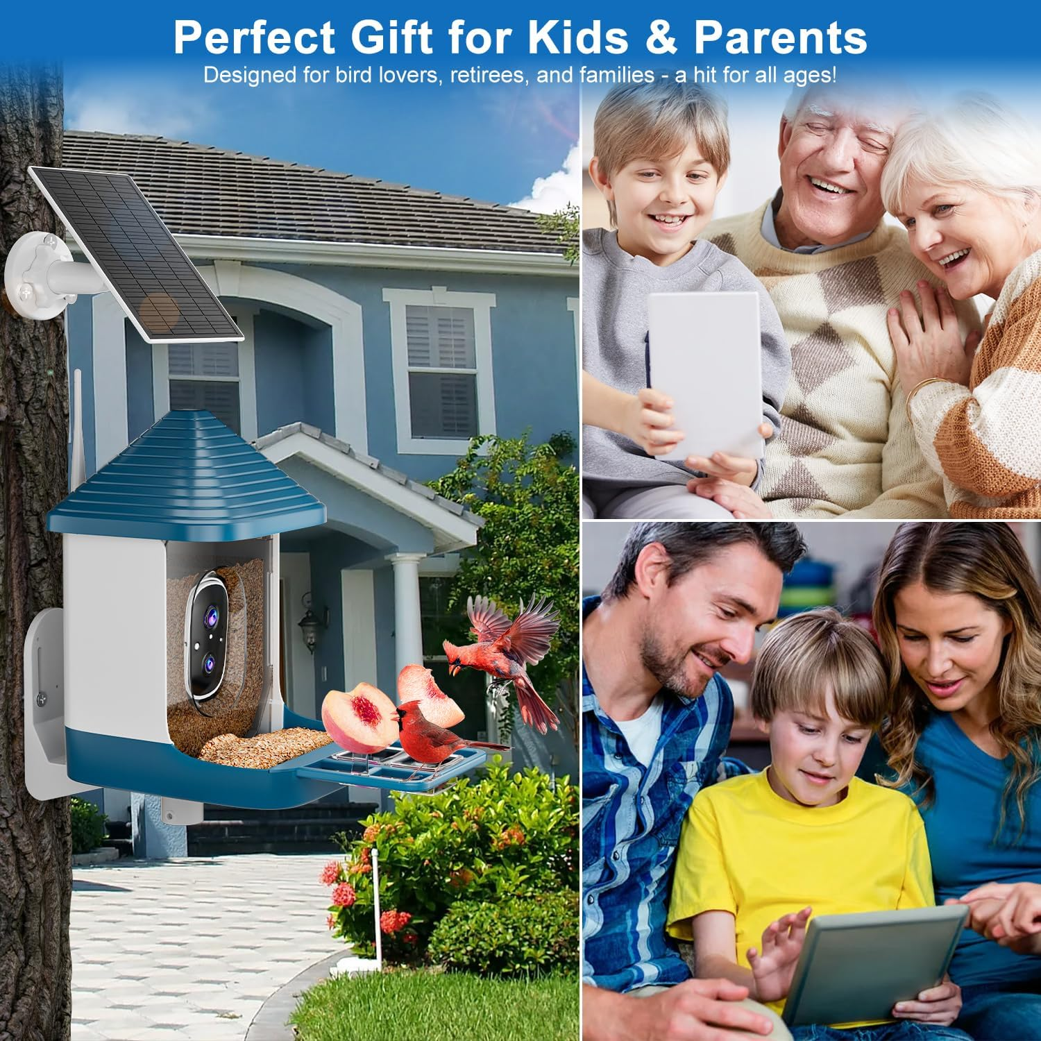 AI Smart Bird Feeder with Camera - Solar Powered 2K HD Bird Watching Camera with Species Recognition for 10,000+ Birds