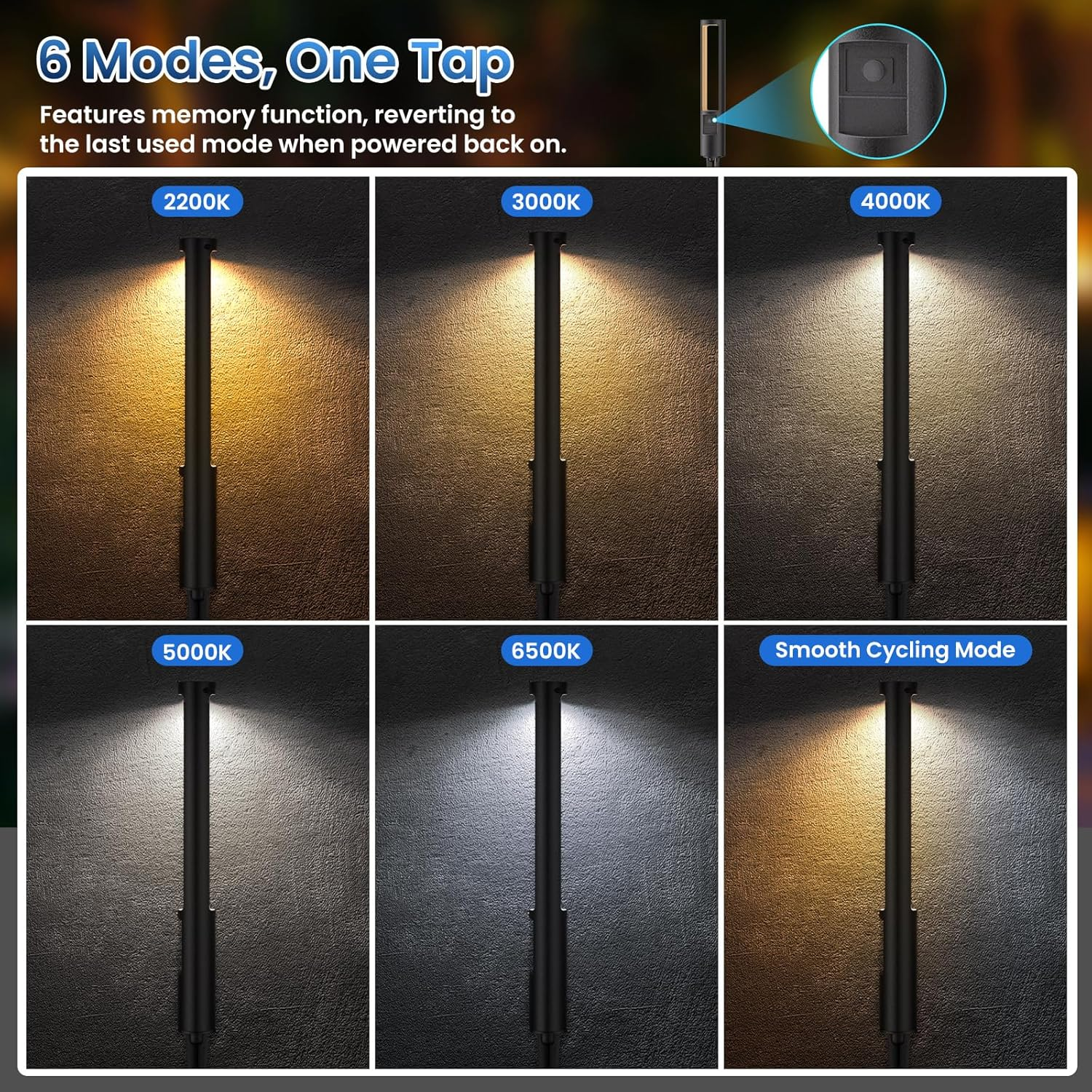 LED Landscape Bollard Light - 96W Photocell Controlled Pathway Light with 6 Color Modes & Timer (2200K-6500K)