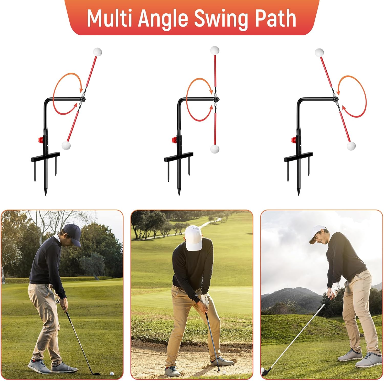 Golf Swing Trainer - 360° Automatic Ball Return Practice Aid with Multi-Angle Swing Path & Adjustable Height