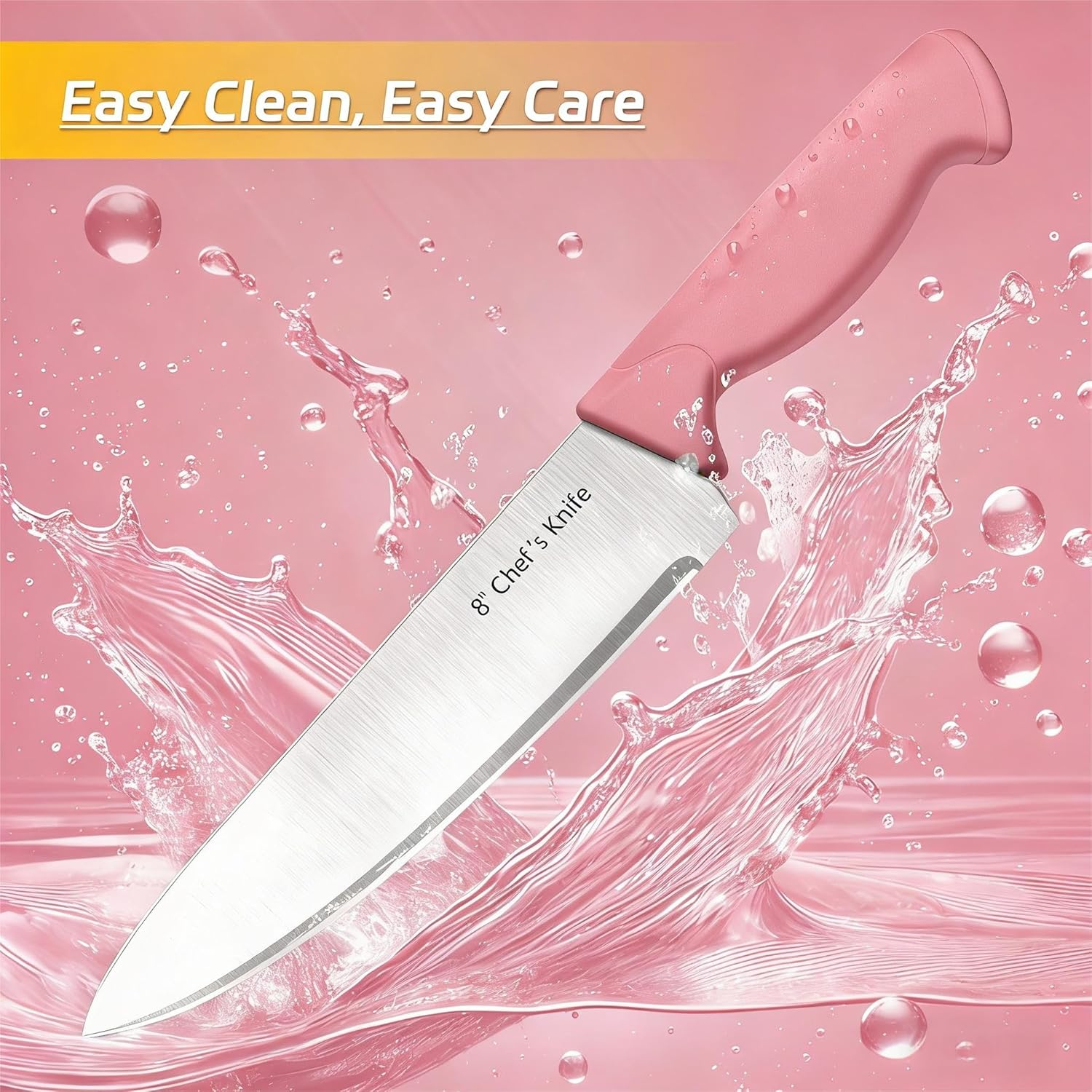 Pink Kitchen Knife Set with Block - 5-Piece High Carbon Stainless Steel Knives with Ergonomic Handles & Knife Holder