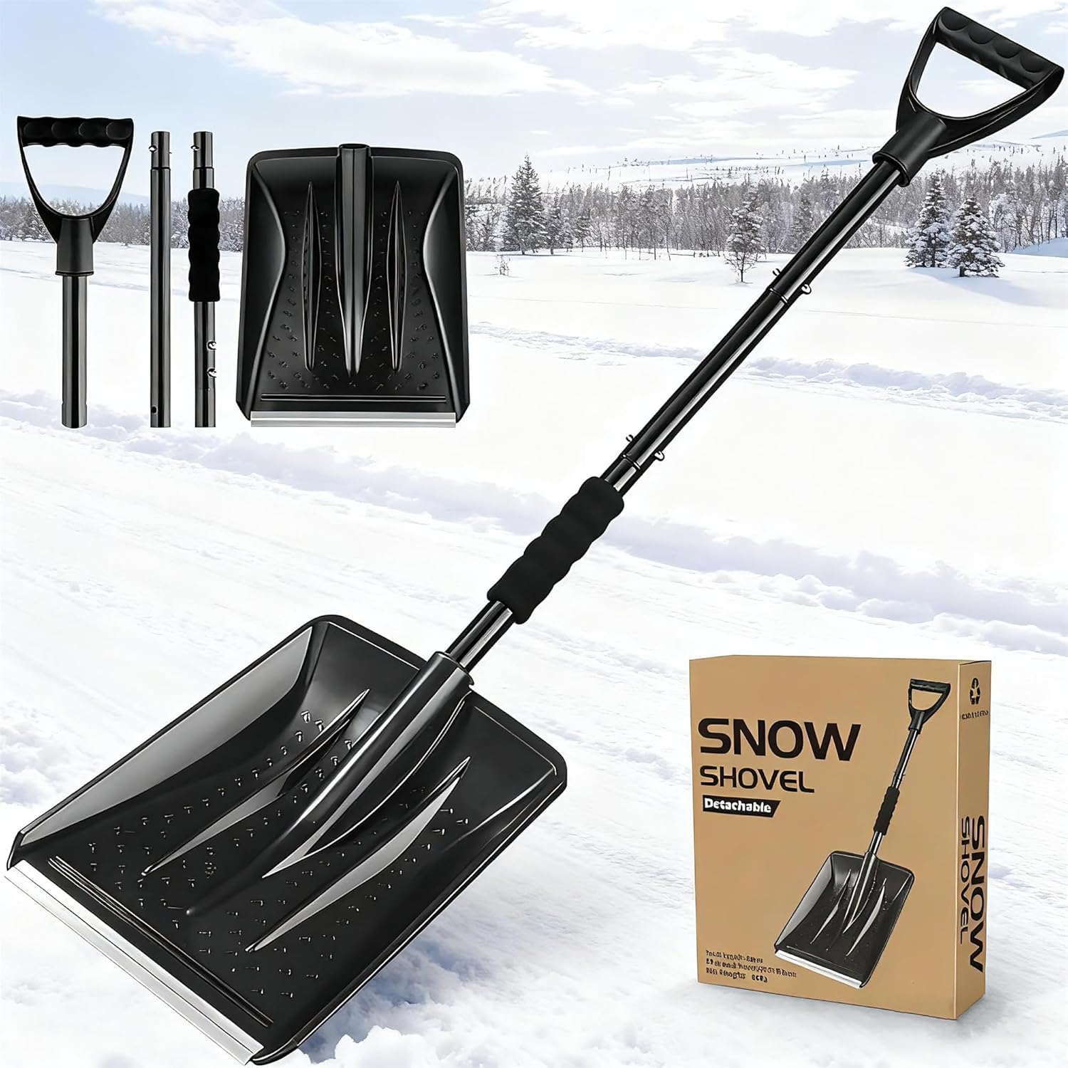 Detachable Portable Snow Shovel - Collapsible Emergency Car Shovel with D-Grip Handle & Storage Bag