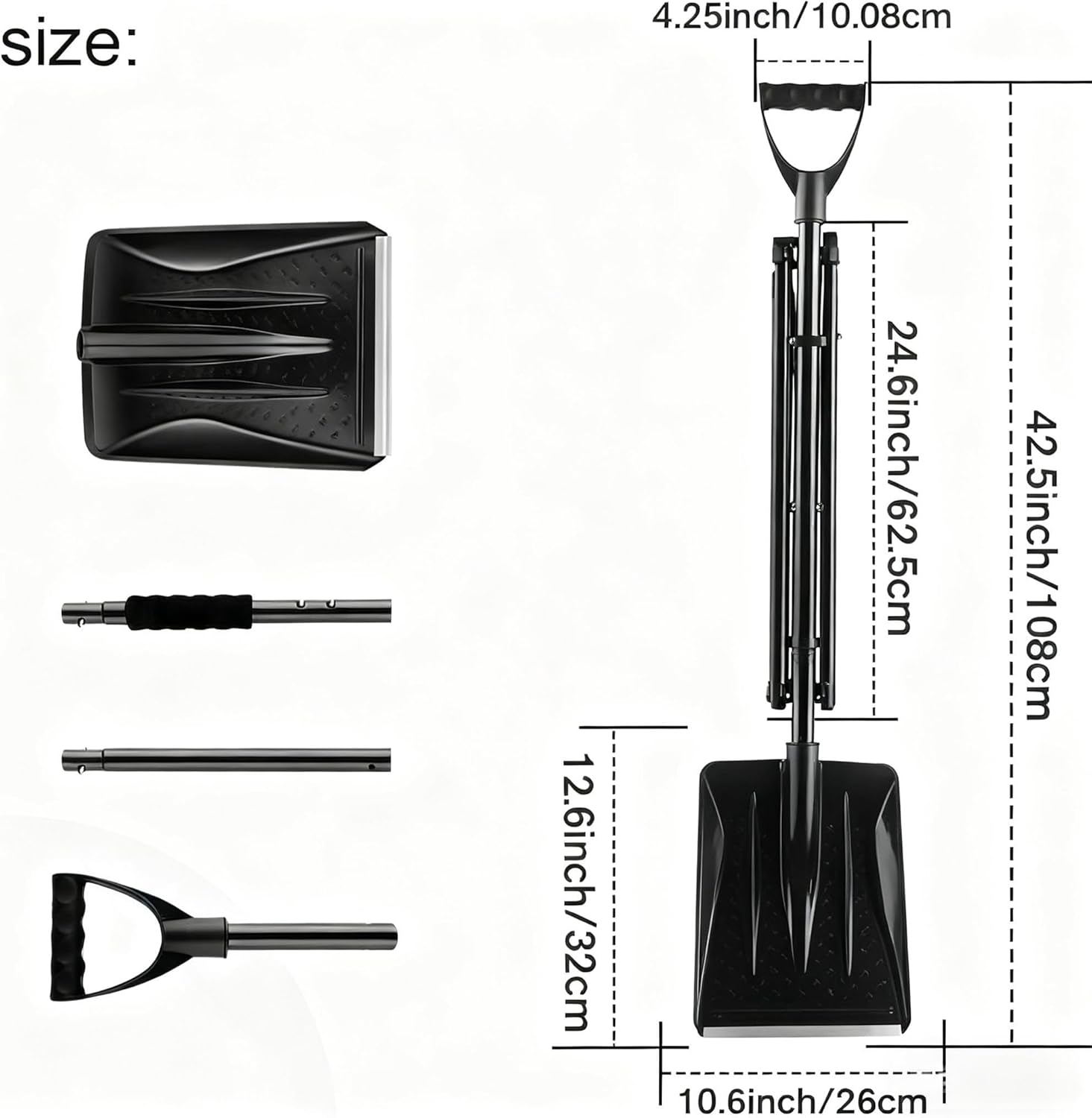 Detachable Portable Snow Shovel - Collapsible Emergency Car Shovel with D-Grip Handle & Storage Bag